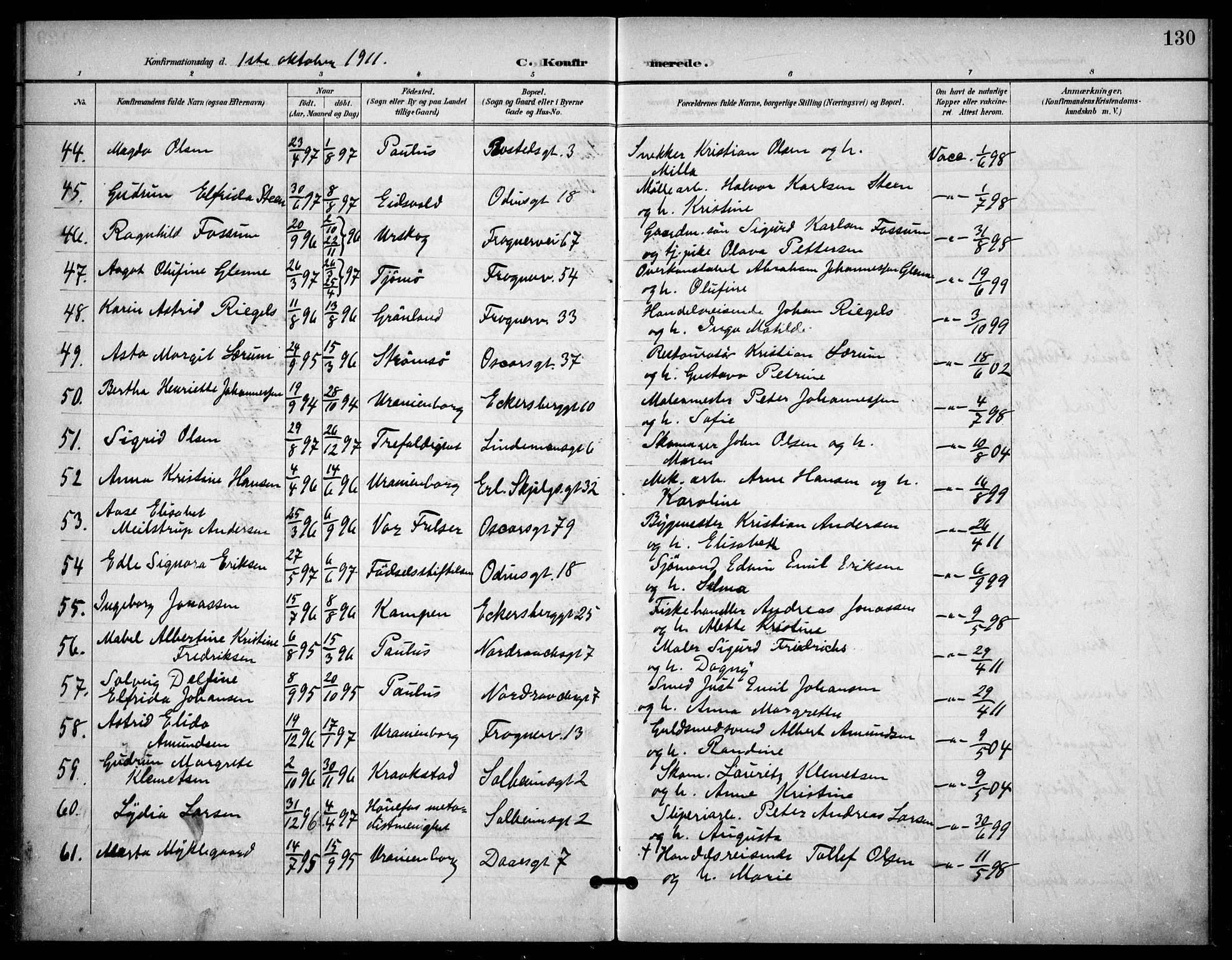 Frogner prestekontor Kirkebøker, AV/SAO-A-10886/F/Fa/L0001: Ministerialbok nr. 1, 1898-1916, s. 130