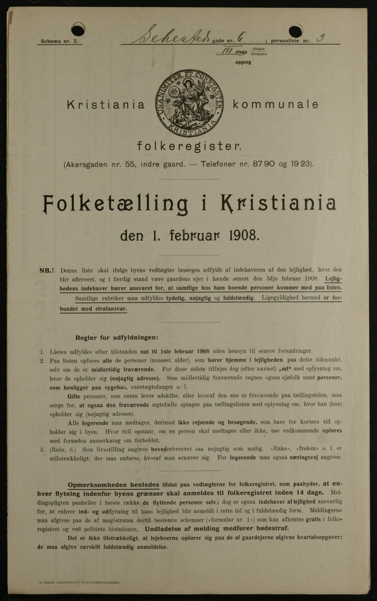 OBA, Kommunal folketelling 1.2.1908 for Kristiania kjøpstad, 1908, s. 84435