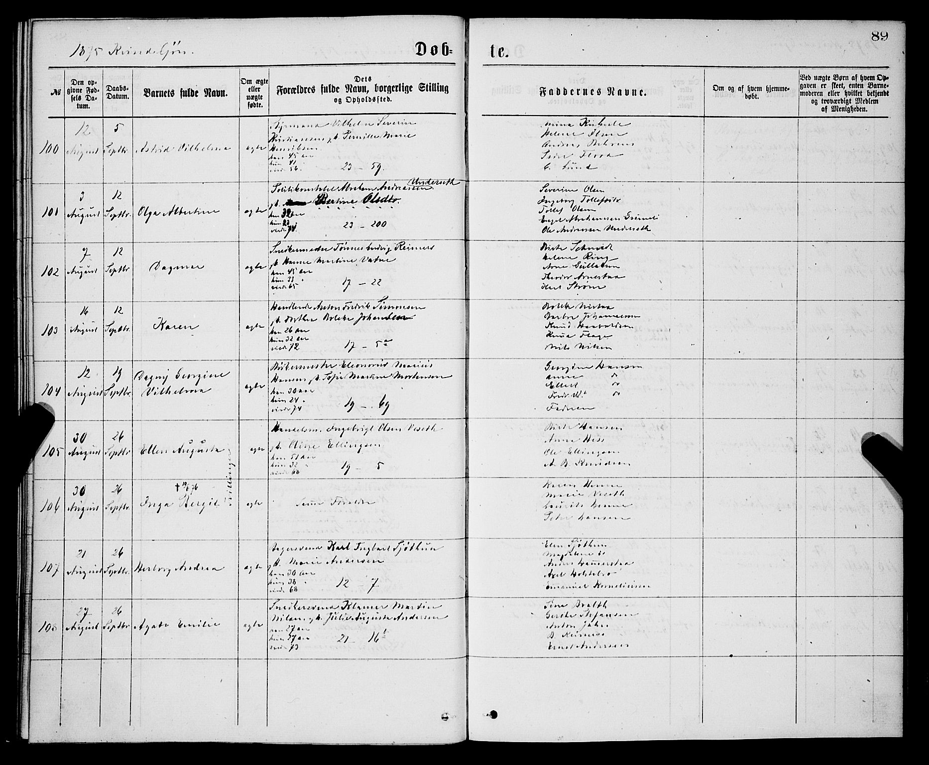 Korskirken sokneprestembete, AV/SAB-A-76101/H/Hab: Klokkerbok nr. B 7, 1874-1878, s. 89