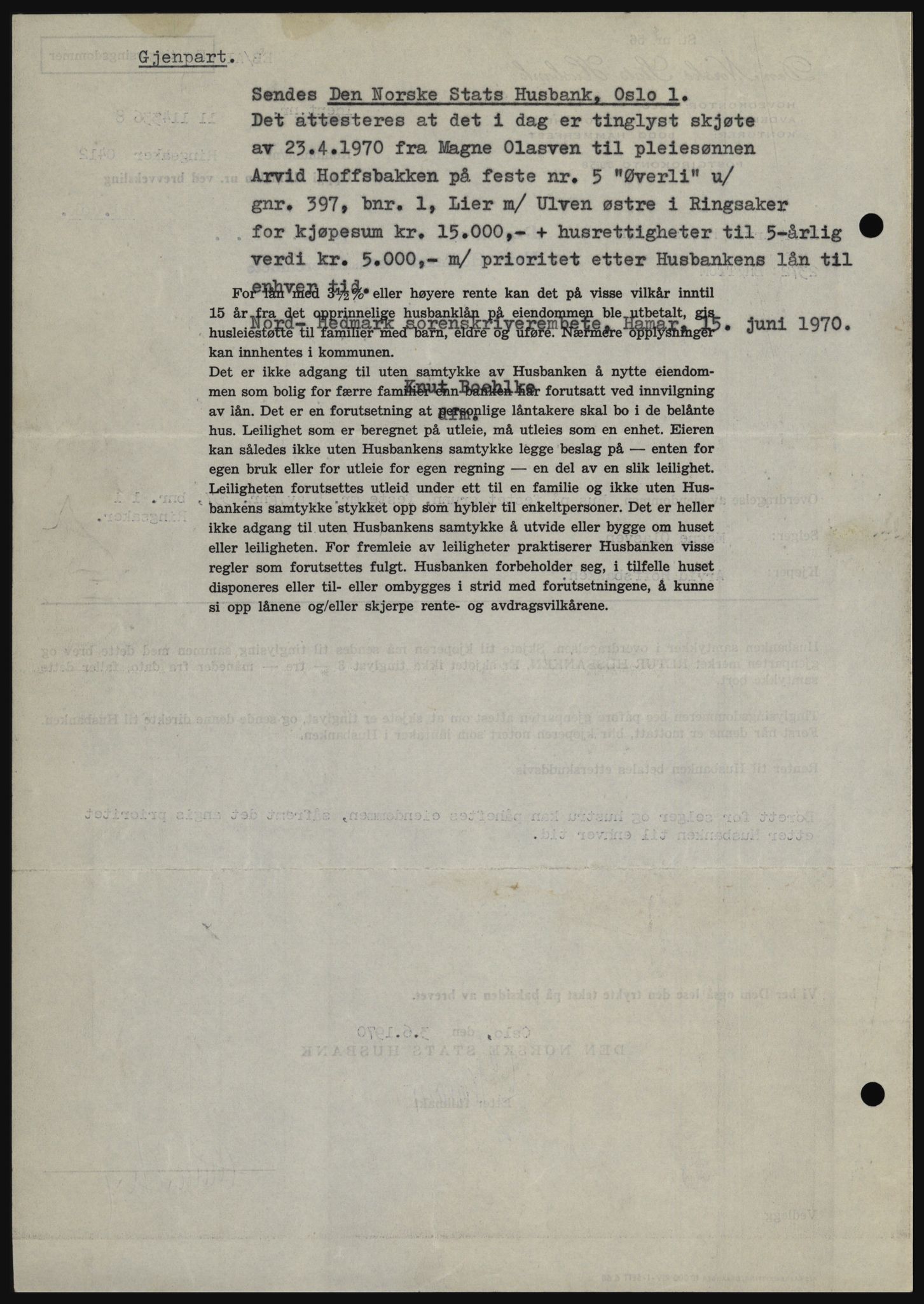 Nord-Hedmark sorenskriveri, SAH/TING-012/H/Hc/L0033: Pantebok nr. 33, 1970-1970, Dagboknr: 3258/1970