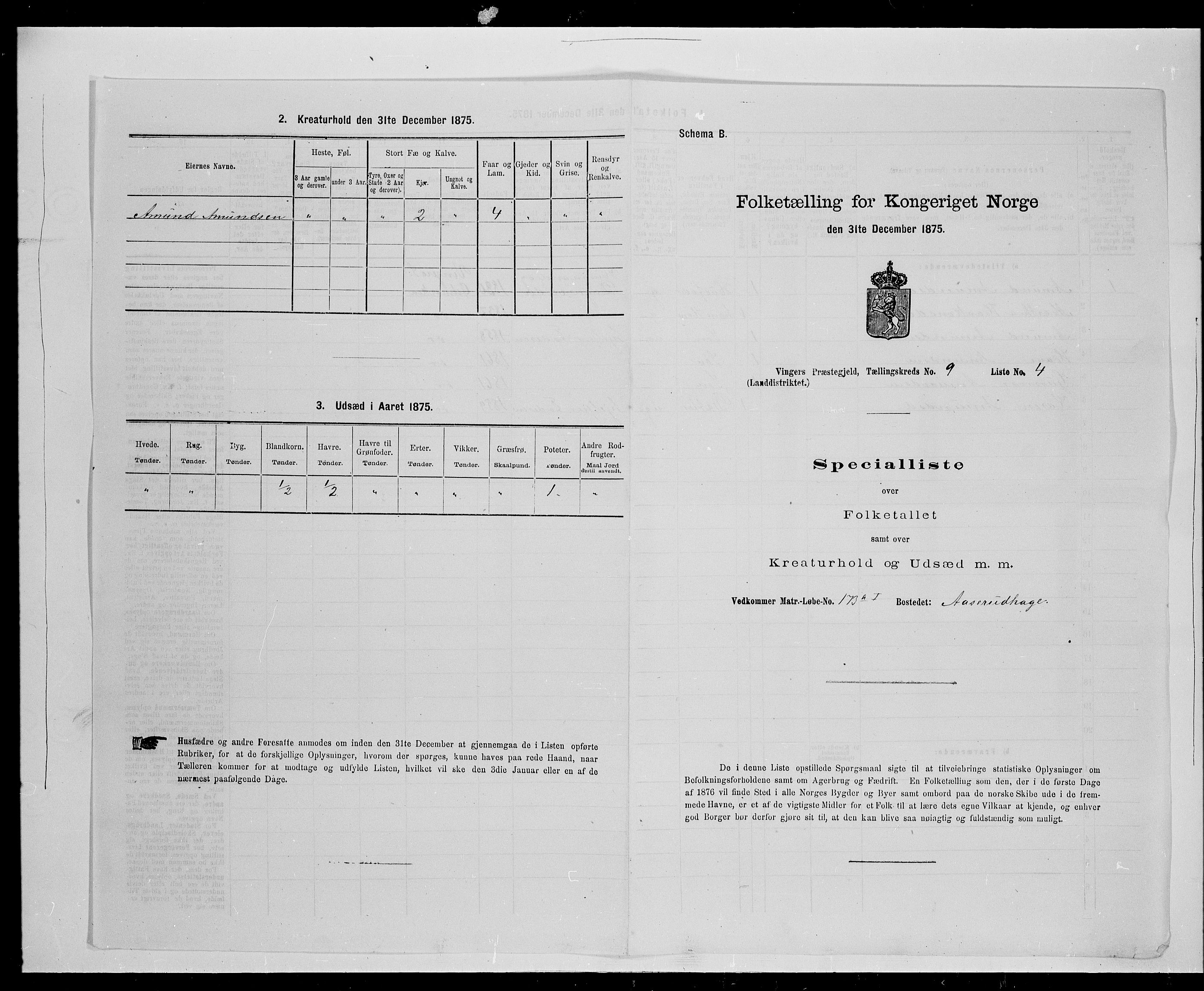 SAH, Folketelling 1875 for 0421L Vinger prestegjeld, Vinger sokn og Austmarka sokn, 1875, s. 1389