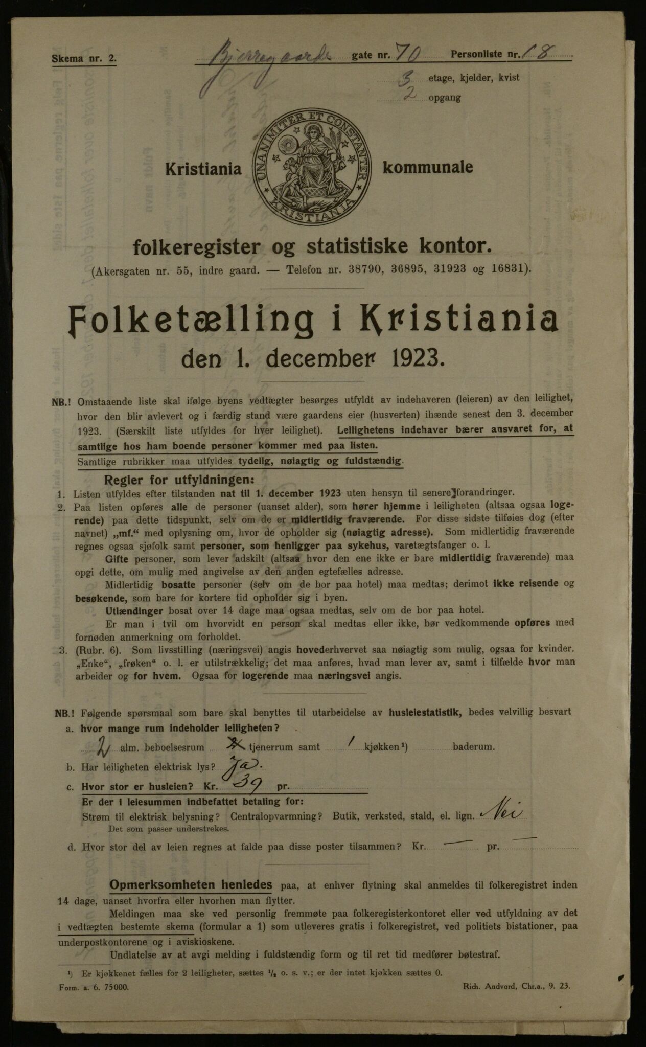 OBA, Kommunal folketelling 1.12.1923 for Kristiania, 1923, s. 7455