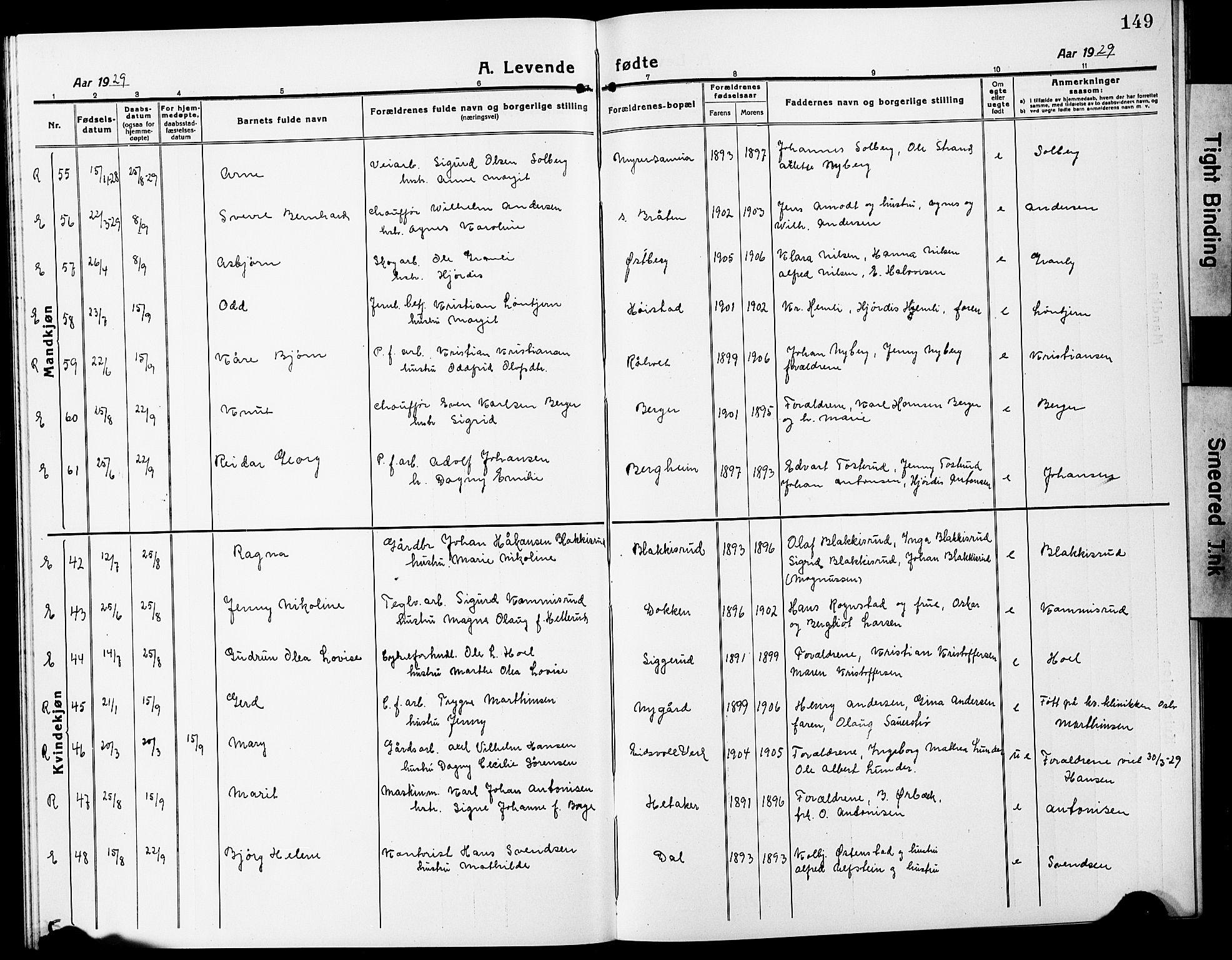 Eidsvoll prestekontor Kirkebøker, AV/SAO-A-10888/G/Ga/L0010: Klokkerbok nr. I 10, 1919-1929, s. 149