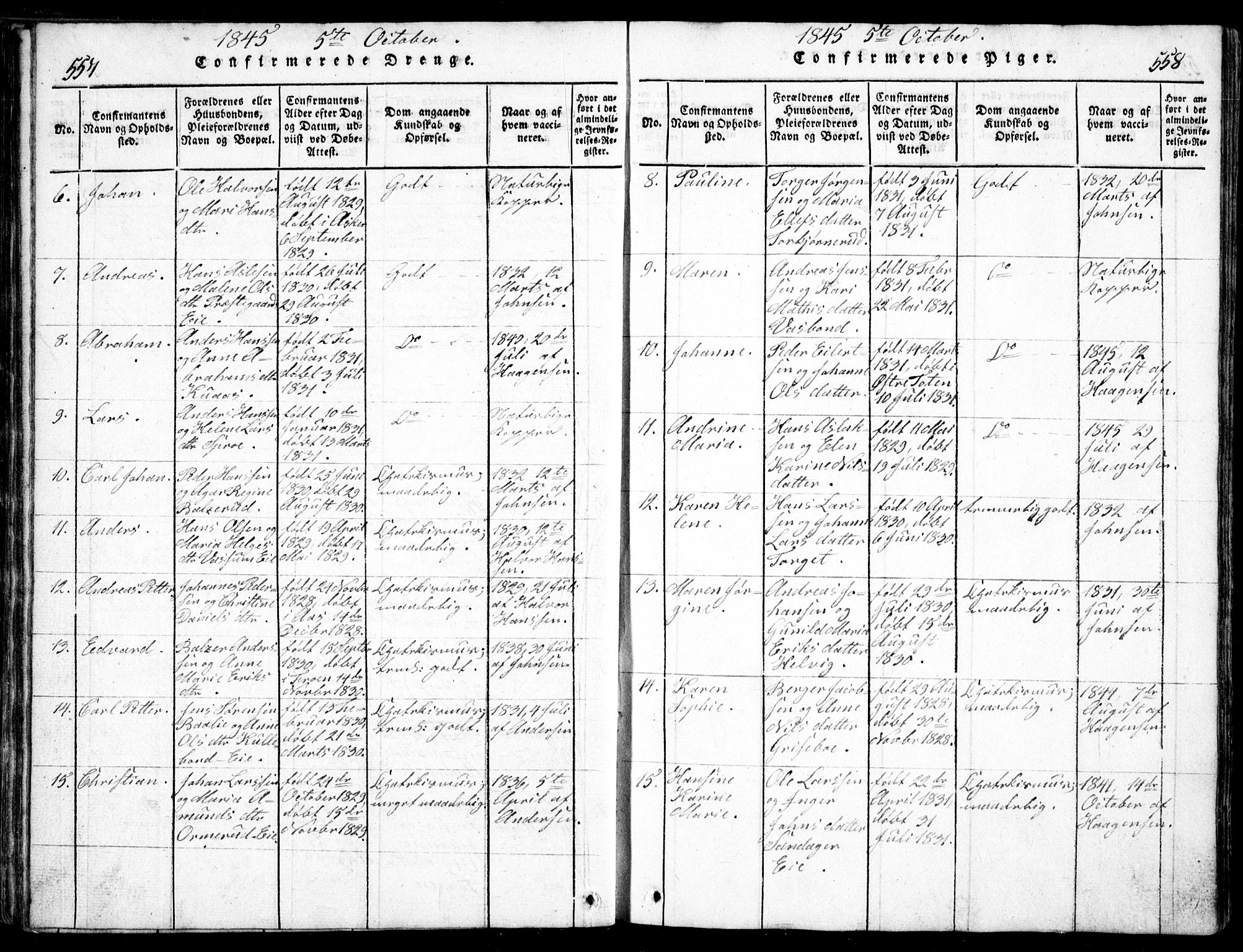 Nesodden prestekontor Kirkebøker, AV/SAO-A-10013/G/Ga/L0001: Klokkerbok nr. I 1, 1814-1847, s. 557-558