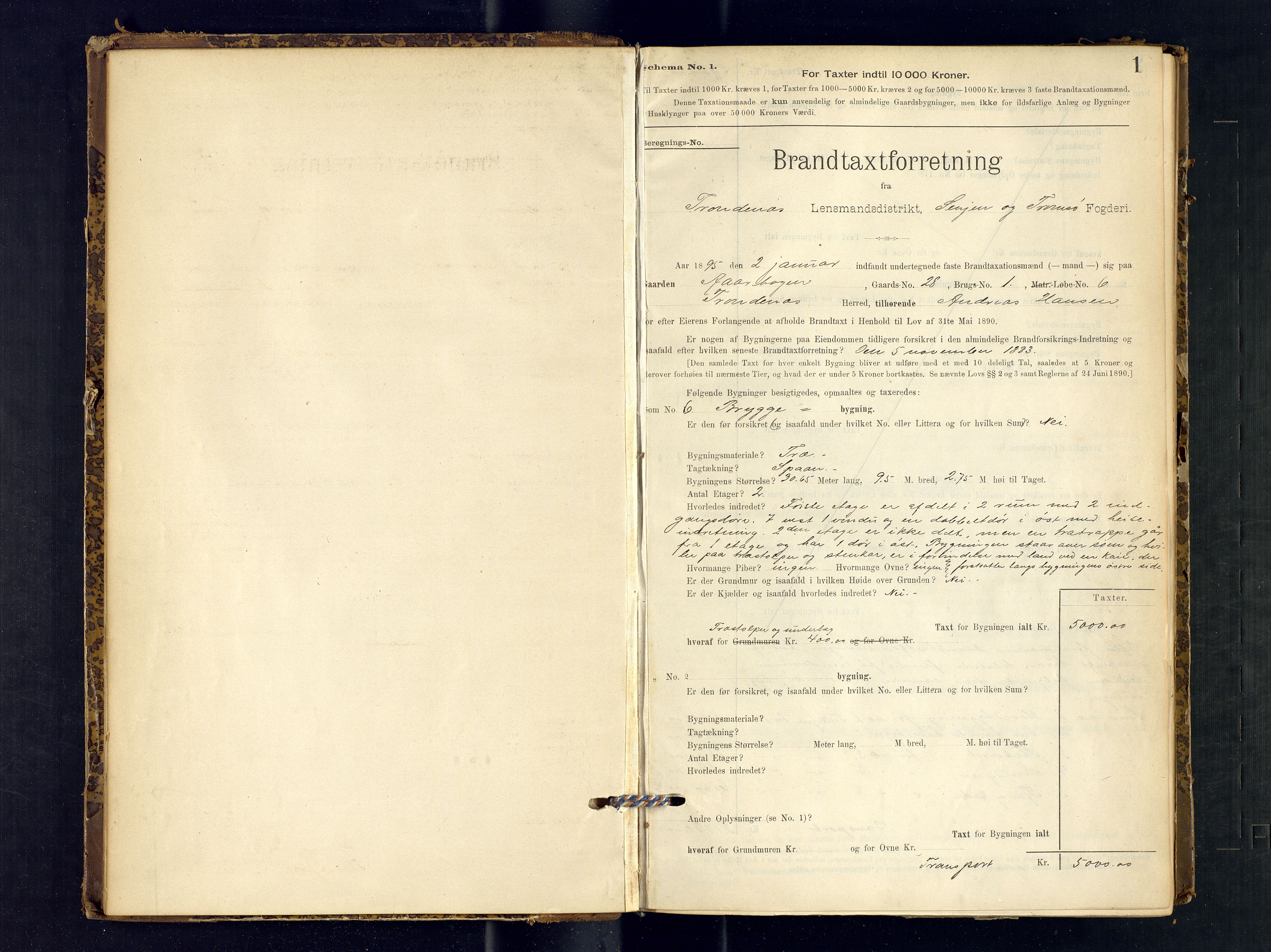 Harstad lensmannskontor, SATØ/SATØ-10/F/Fr/Fra/L0595: Branntakstprotokoll (S). Merket H, 1894-1900, s. 1