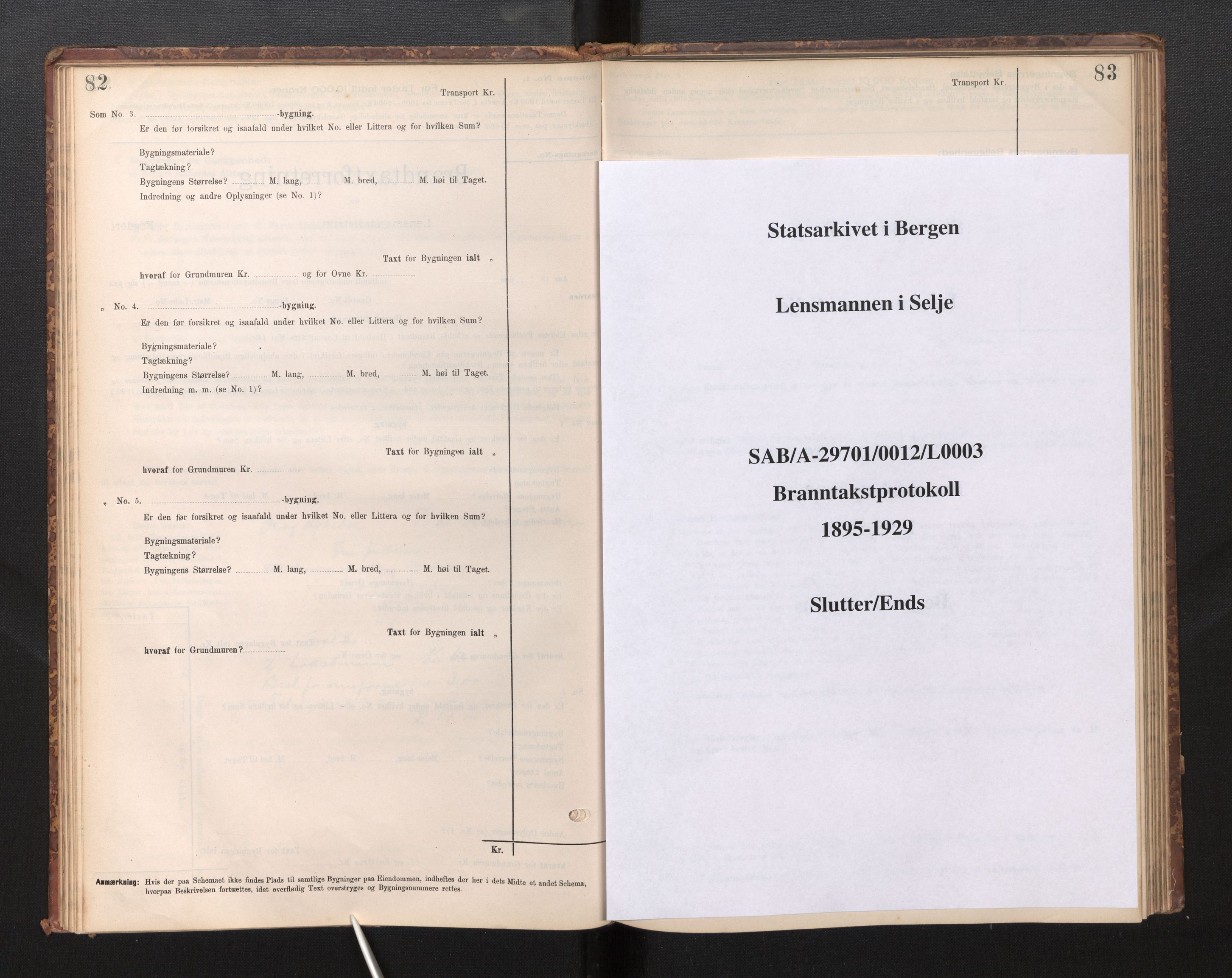Lensmannen i Selje, SAB/A-29701/0012/L0003: Branntakstprotokoll, skjematakst, 1895-1929, s. 82-83