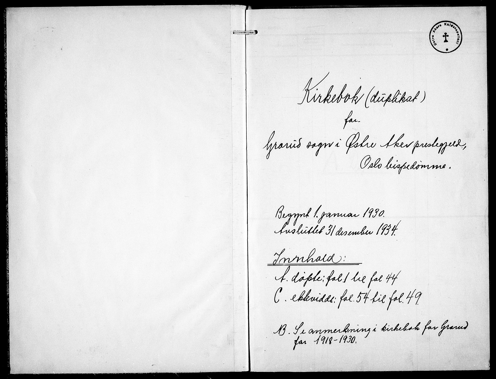 Østre Aker prestekontor Kirkebøker, AV/SAO-A-10840/G/Gb/L0001: Klokkerbok nr. II 1, 1930-1934
