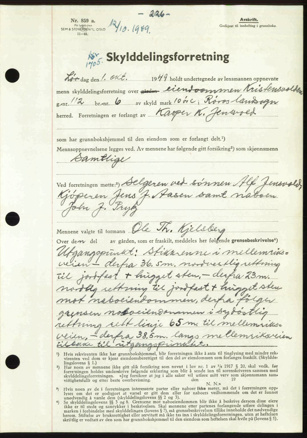 Gauldal sorenskriveri, SAT/A-0014/1/2/2C: Pantebok nr. A8, 1949-1949, Dagboknr: 1705/1949