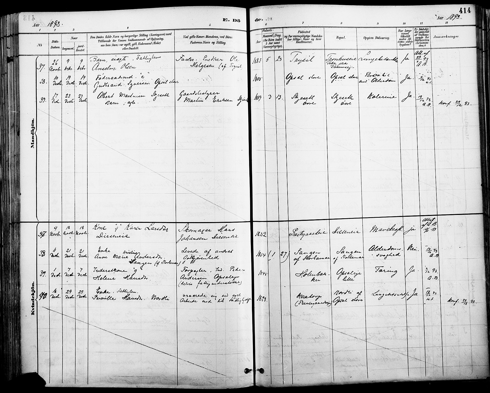 Vang prestekontor, Hedmark, SAH/PREST-008/H/Ha/Haa/L0019A: Ministerialbok nr. 19, 1886-1900, s. 414