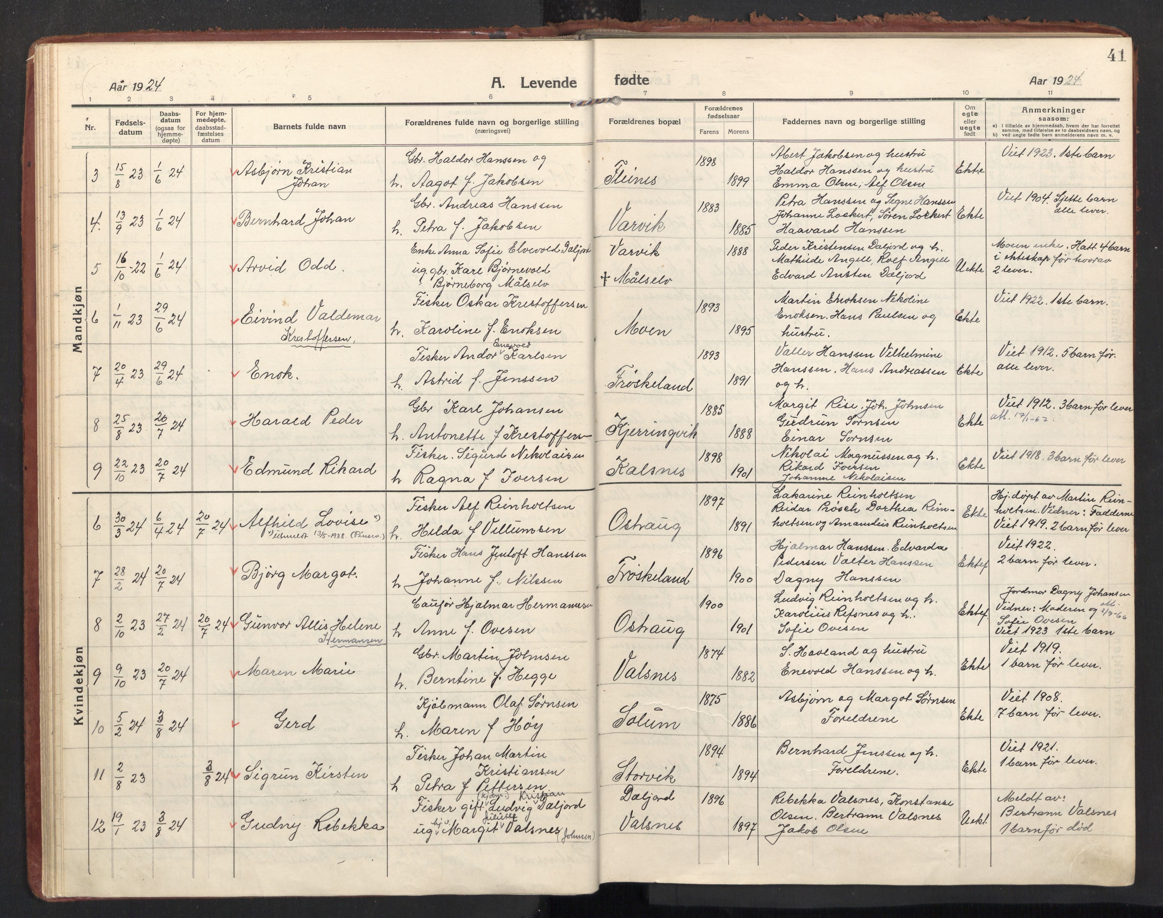 Ministerialprotokoller, klokkerbøker og fødselsregistre - Nordland, AV/SAT-A-1459/890/L1288: Ministerialbok nr. 890A03, 1915-1925, s. 41