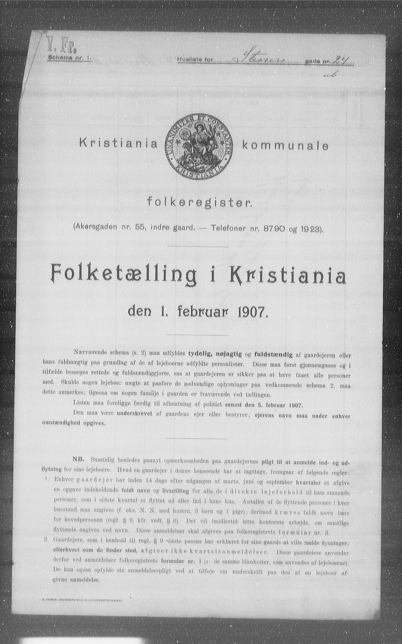 OBA, Kommunal folketelling 1.2.1907 for Kristiania kjøpstad, 1907, s. 51696