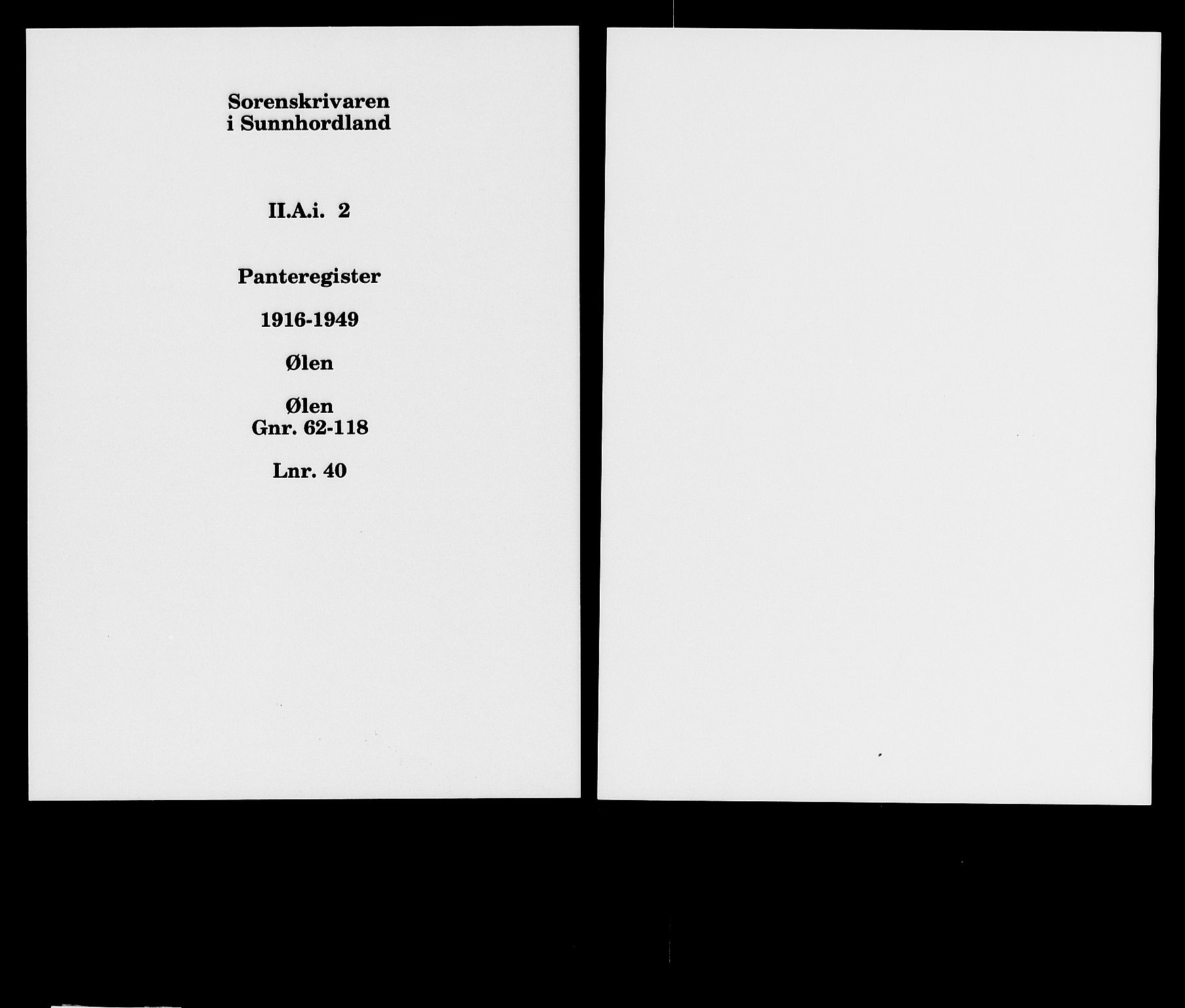 Sunnhordland sorenskrivar, SAB/A-2401/1/G/Ga/Gai/L0002: Panteregister nr. II.A.i.2, 1916-1956