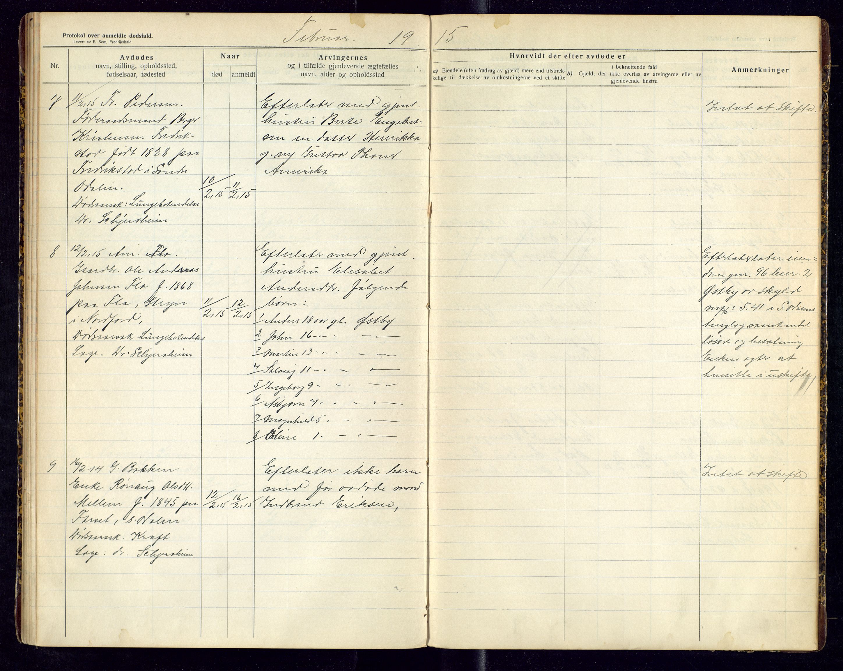 Sør-Odal lensmannskontor, AV/SAH-LHS-022/H/Hb/L0002/0001: Protokoller over anmeldte dødsfall / Protokoll over anmeldte dødsfall, 1913-1915