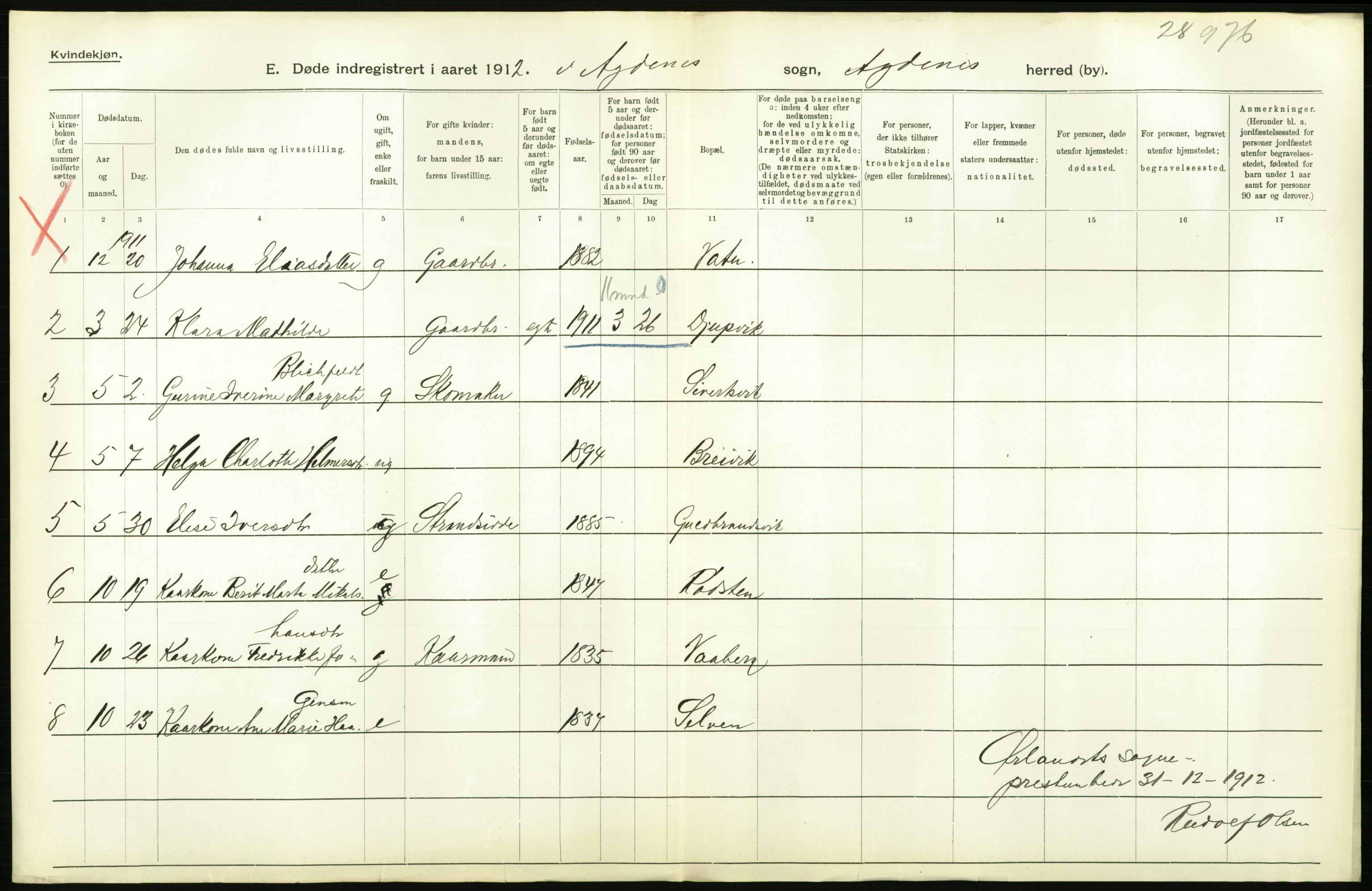 Statistisk sentralbyrå, Sosiodemografiske emner, Befolkning, AV/RA-S-2228/D/Df/Dfb/Dfbb/L0042: S. Trondhjems amt: Døde. Bygder., 1912, s. 52