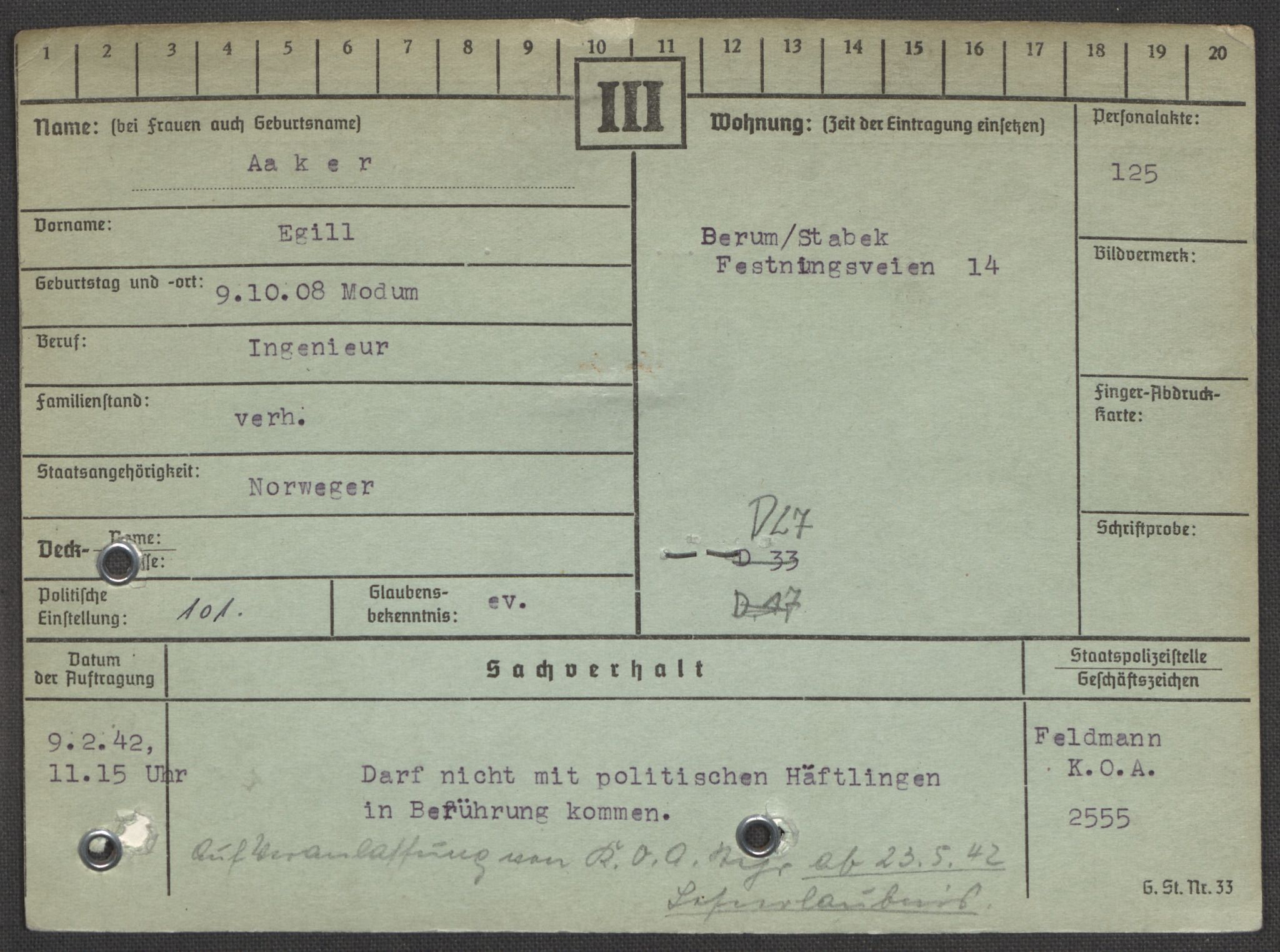 Befehlshaber der Sicherheitspolizei und des SD, AV/RA-RAFA-5969/E/Ea/Eaa/L0010: Register over norske fanger i Møllergata 19: Sø-Å, 1940-1945, s. 1388