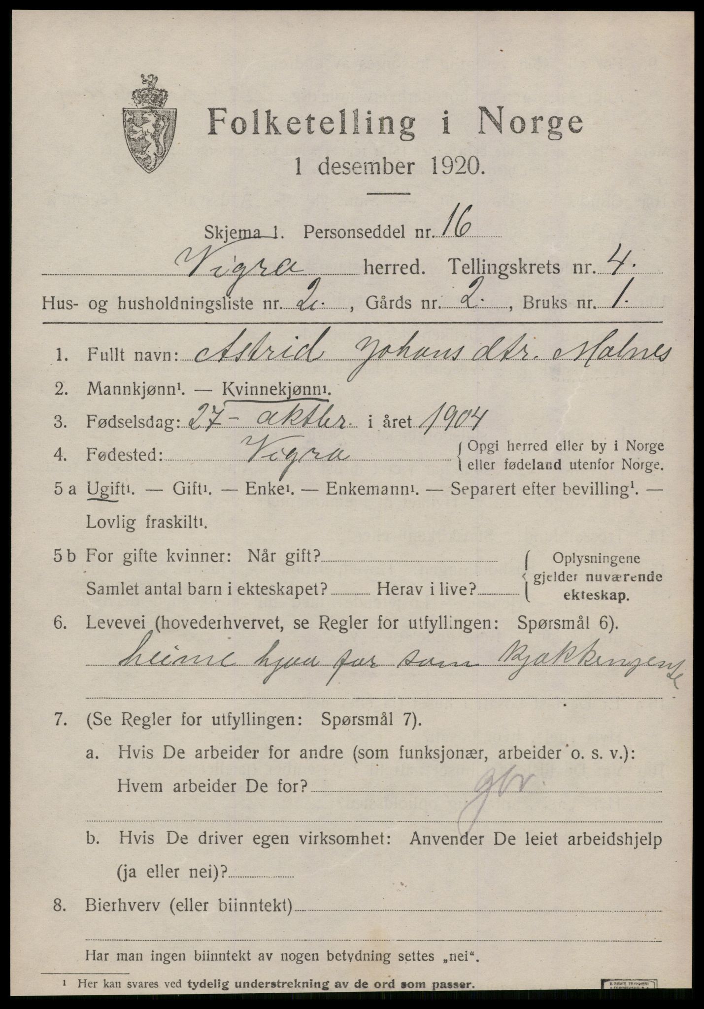 SAT, Folketelling 1920 for 1533 Vigra herred, 1920, s. 1778