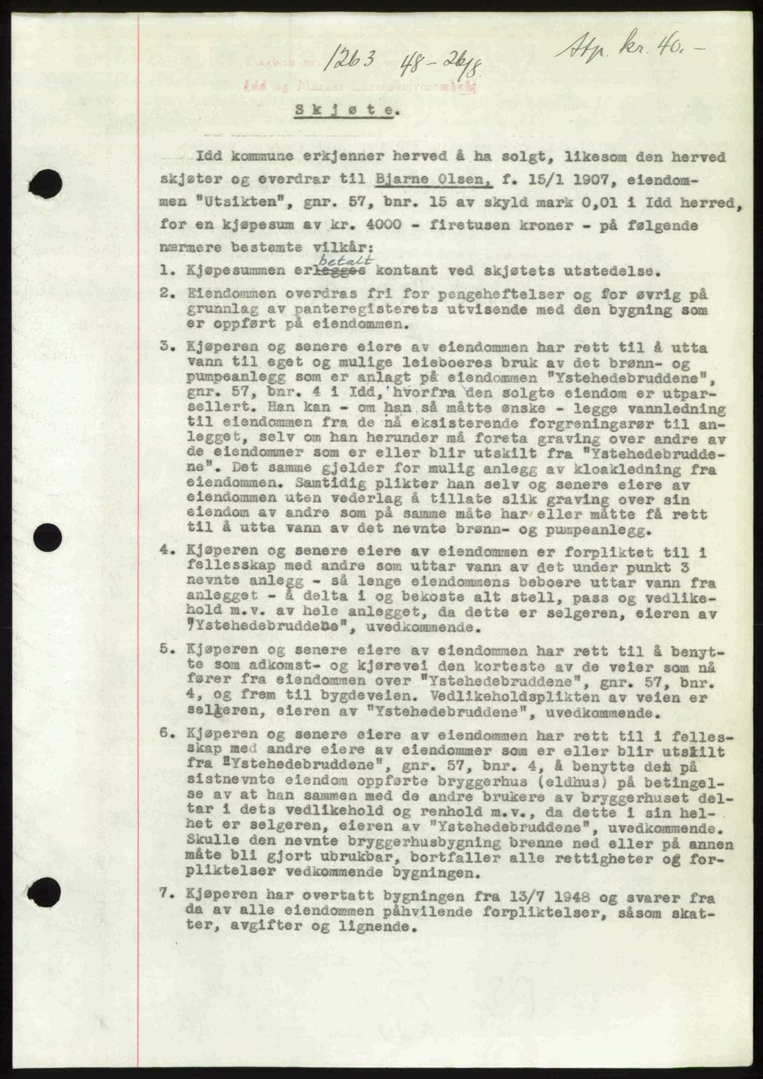 Idd og Marker sorenskriveri, SAO/A-10283/G/Gb/Gbb/L0011: Pantebok nr. A11, 1948-1949, Dagboknr: 1263/1948
