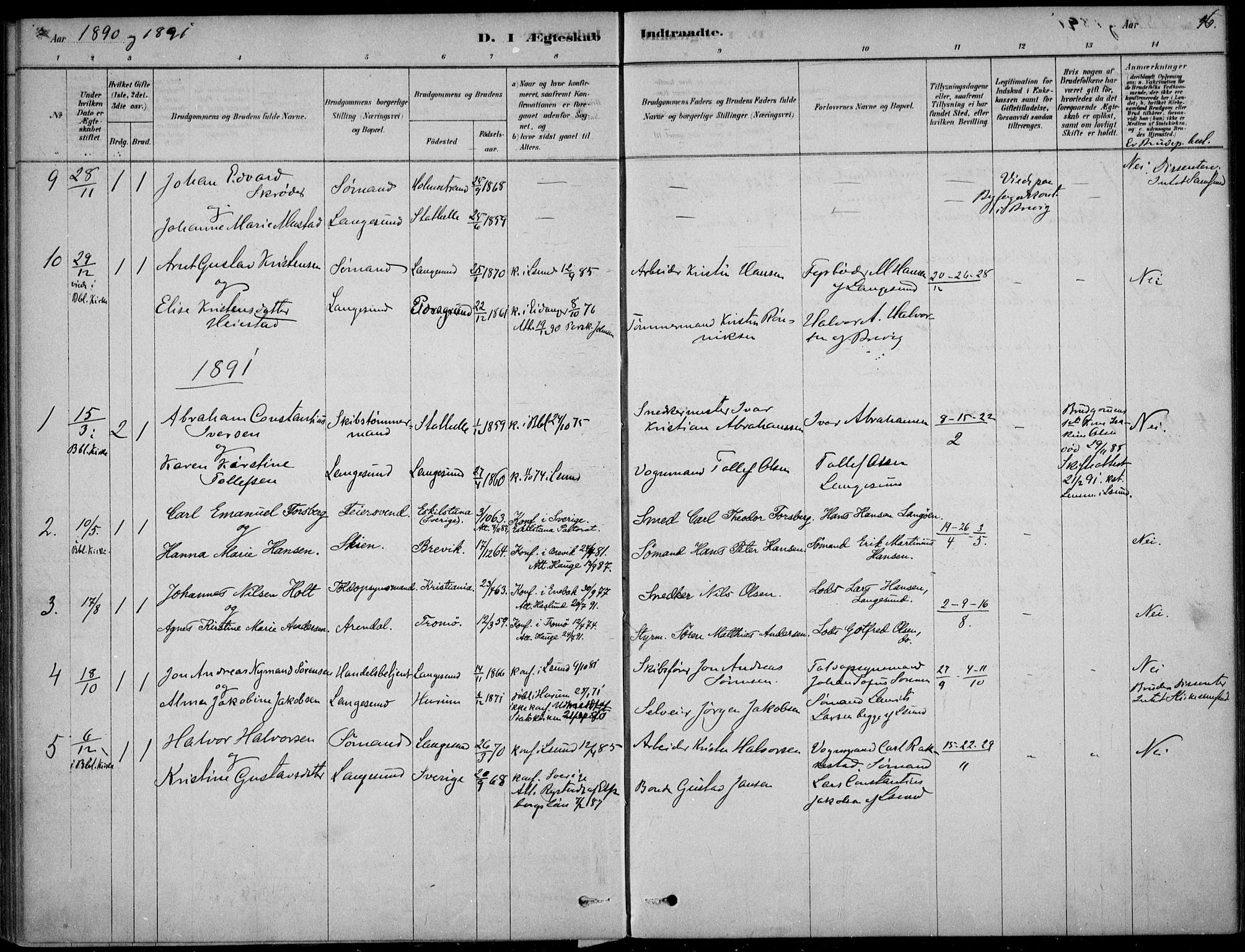 Langesund kirkebøker, AV/SAKO-A-280/F/Fa/L0002: Ministerialbok nr. 2, 1878-1892, s. 96