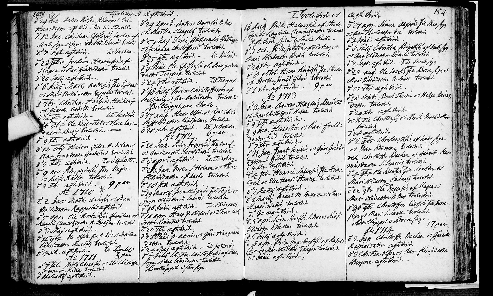 Nøtterøy kirkebøker, AV/SAKO-A-354/F/Fa/L0001: Ministerialbok nr. I 1, 1686-1738, s. 153-154