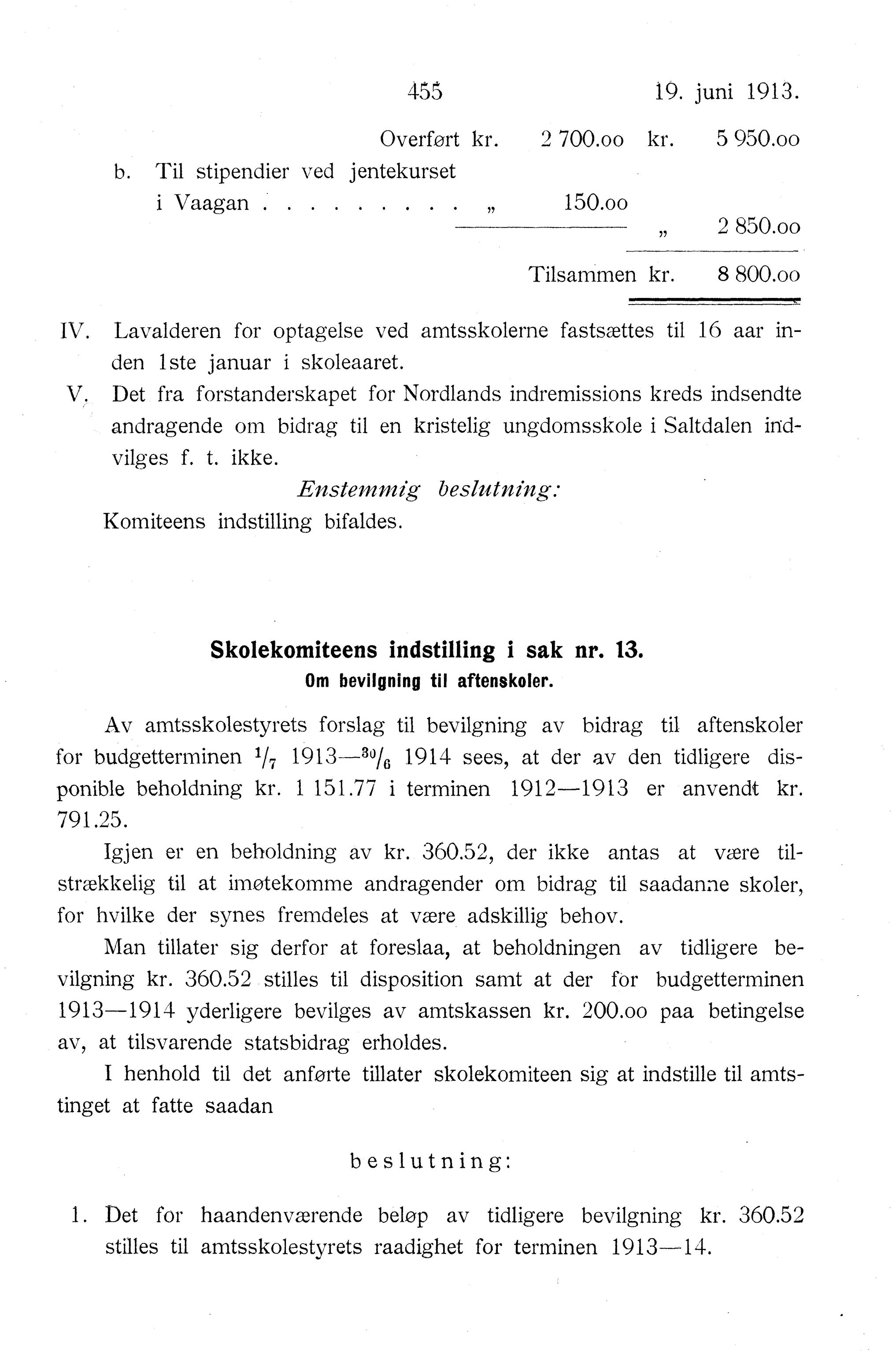 Nordland Fylkeskommune. Fylkestinget, AIN/NFK-17/176/A/Ac/L0036: Fylkestingsforhandlinger 1913, 1913