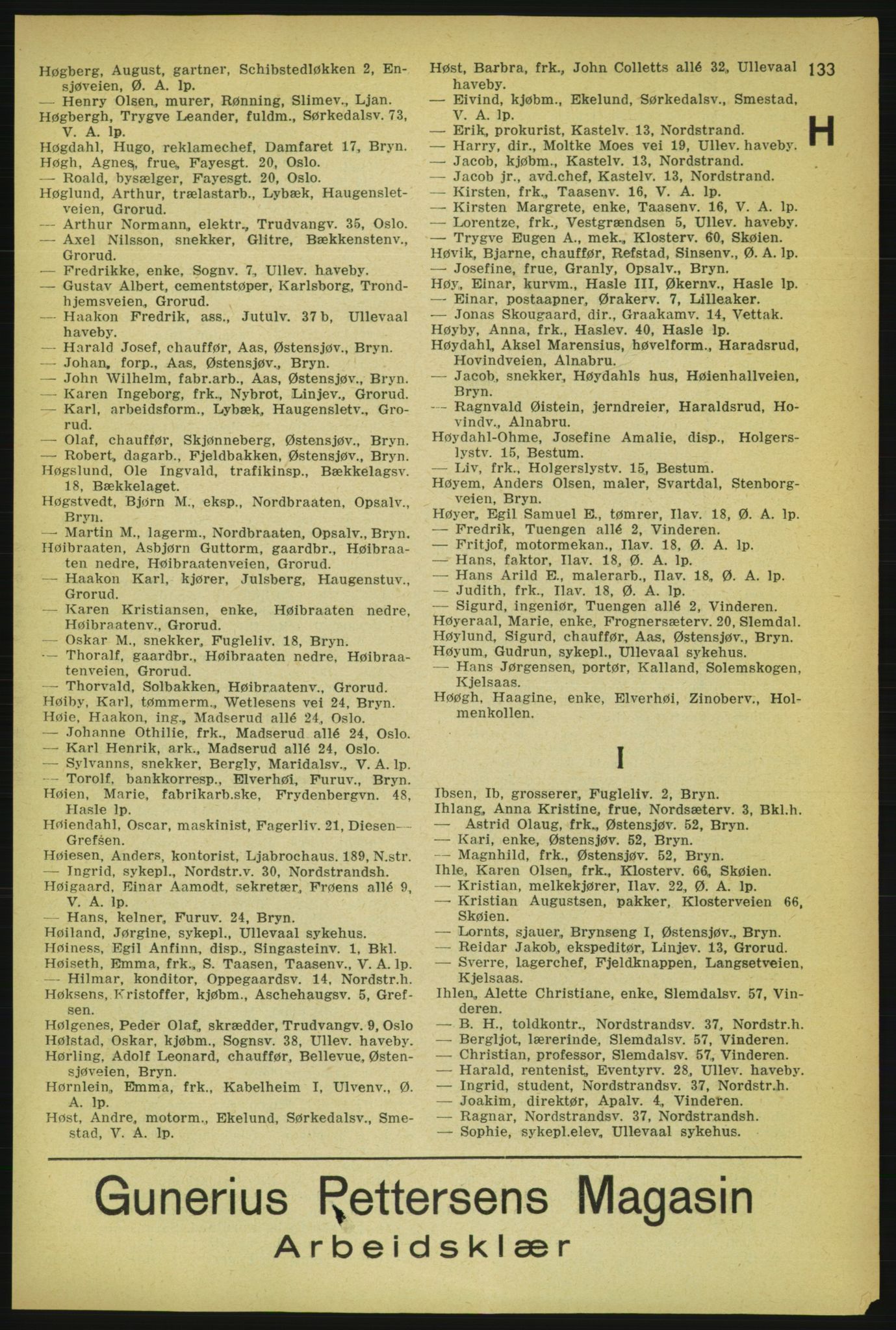 Aker adressebok/adressekalender, PUBL/001/A/004: Aker adressebok, 1929, s. 133