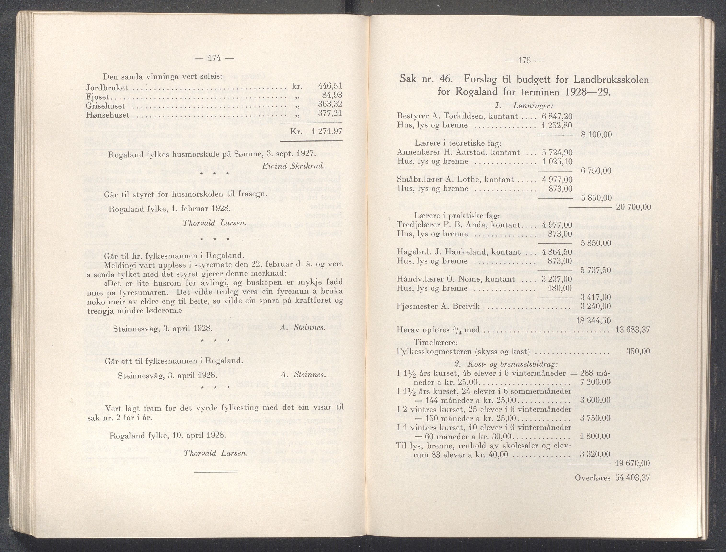 Rogaland fylkeskommune - Fylkesrådmannen , IKAR/A-900/A/Aa/Aaa/L0047: Møtebok , 1928, s. 174-175