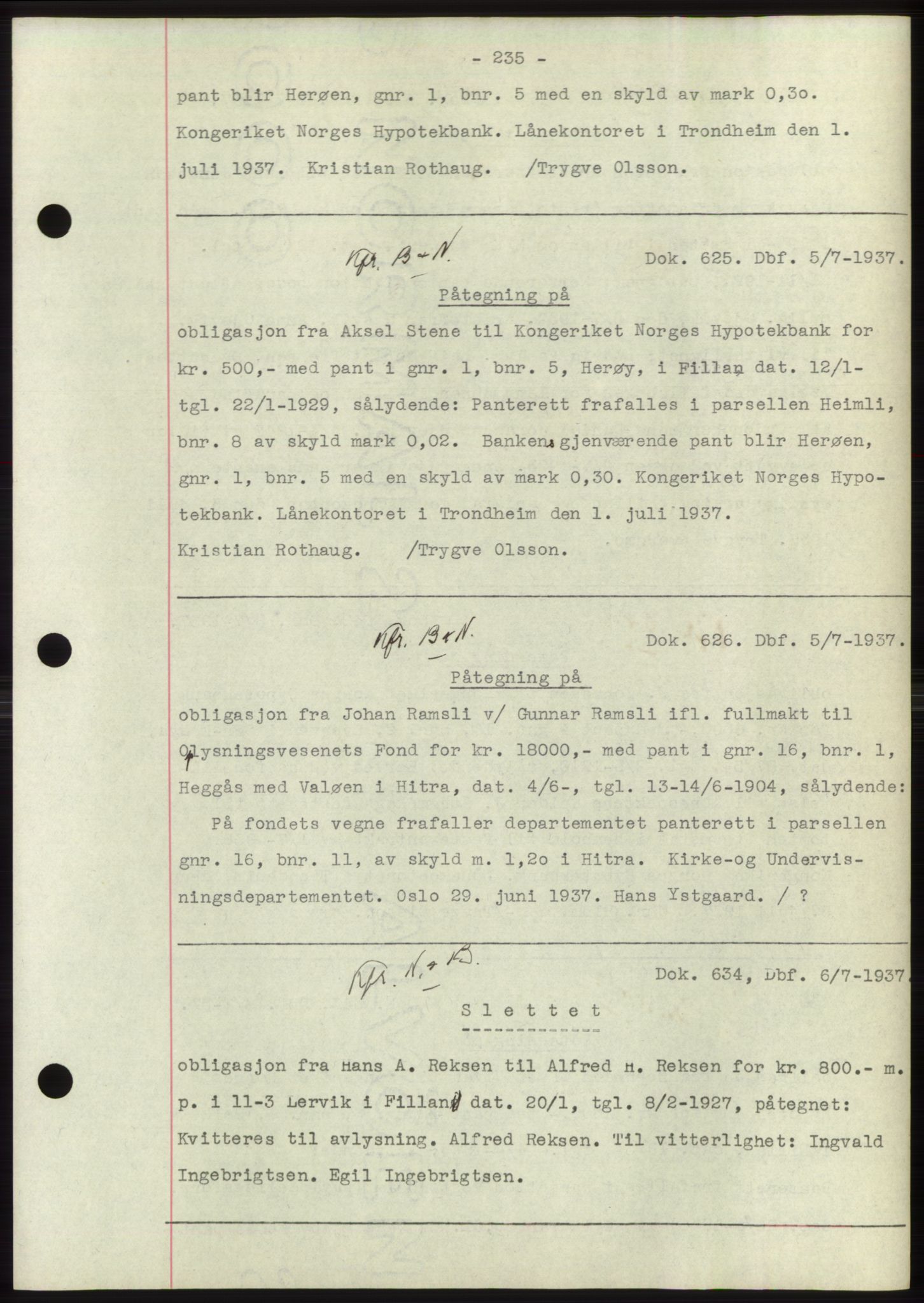 Hitra sorenskriveri, AV/SAT-A-0018/2/2C/2Ca: Pantebok nr. C1, 1936-1945, Dagboknr: 625/1937