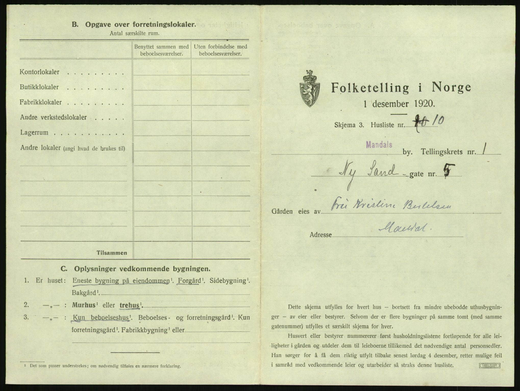 SAK, Folketelling 1920 for 1002 Mandal ladested, 1920, s. 63