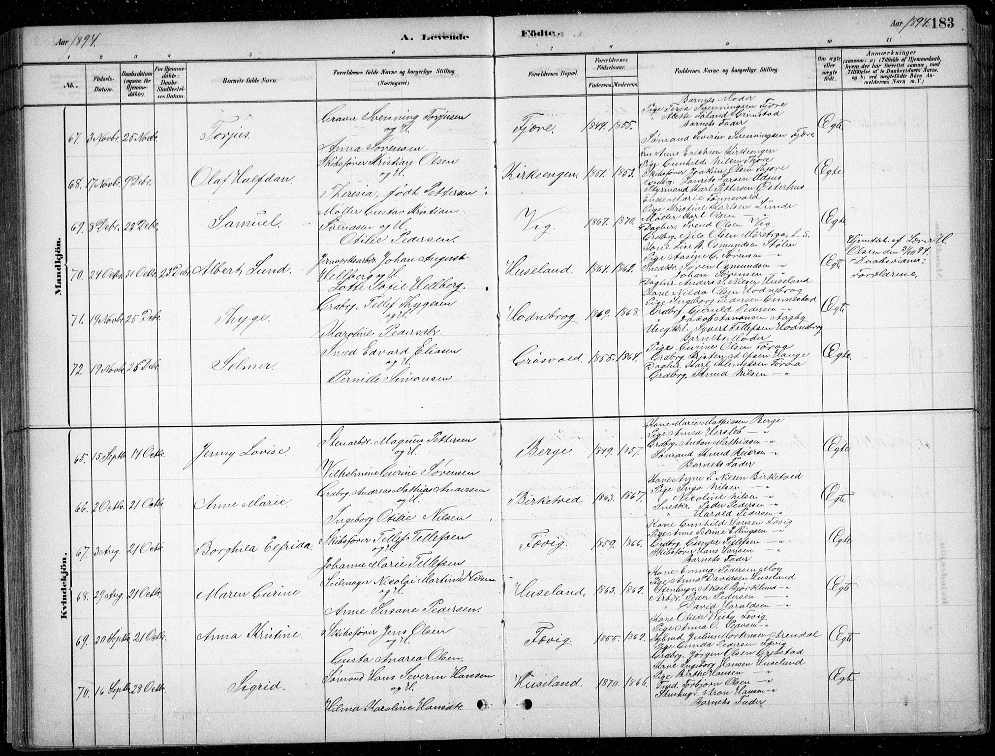 Fjære sokneprestkontor, AV/SAK-1111-0011/F/Fb/L0011: Klokkerbok nr. B 11, 1881-1905, s. 183