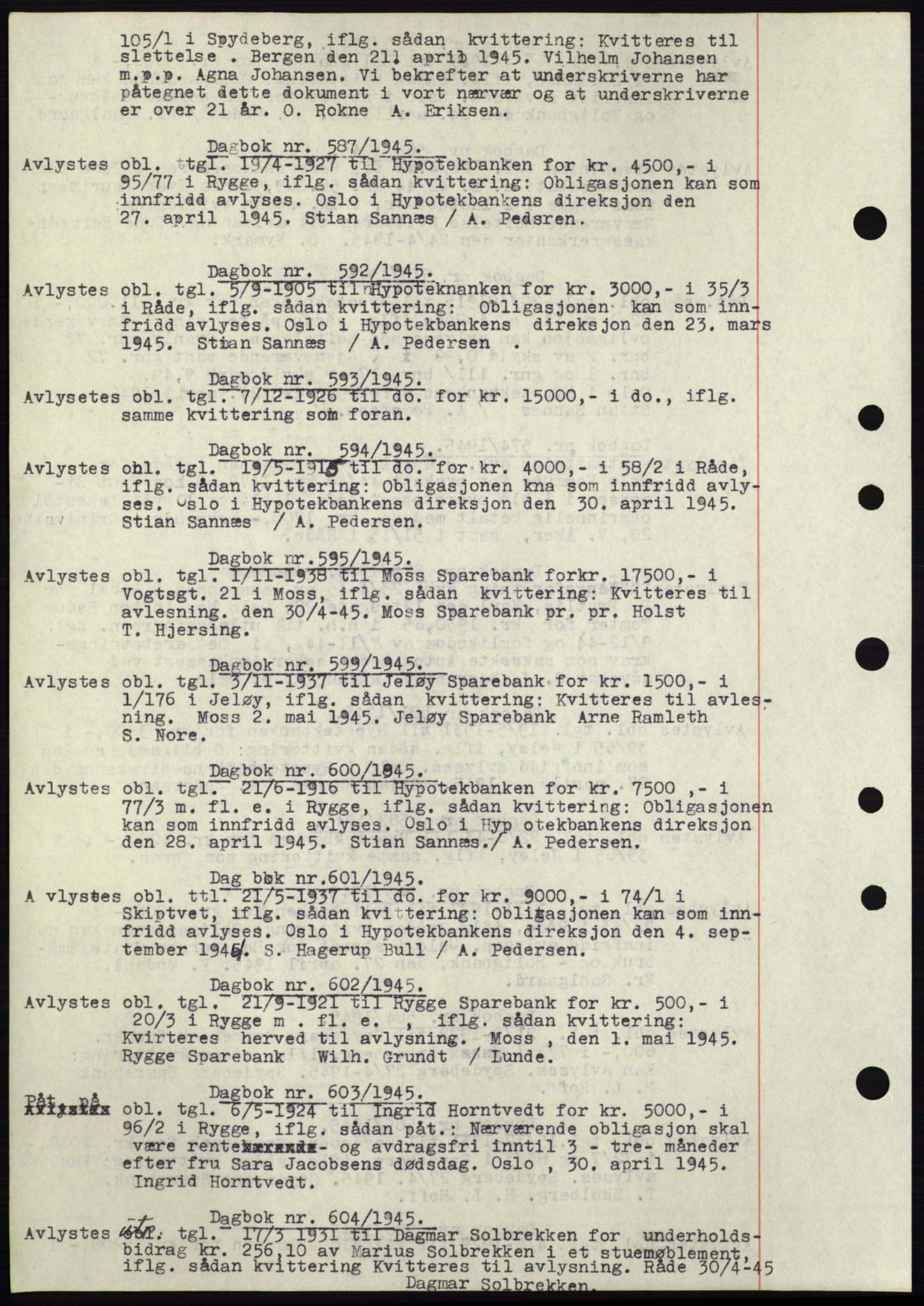 Moss sorenskriveri, SAO/A-10168: Pantebok nr. C10, 1938-1950, Dagboknr: 587/1945