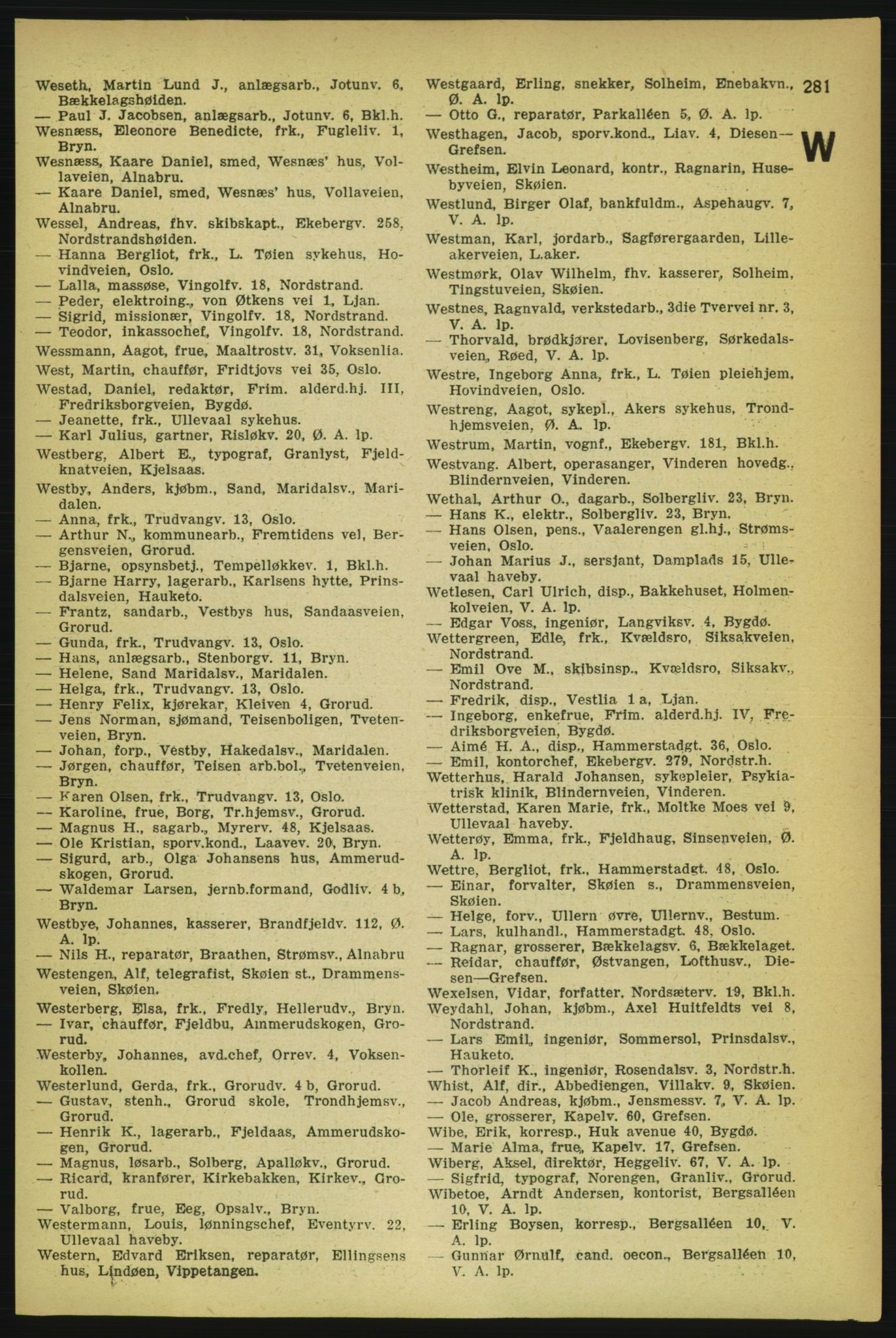 Aker adressebok/adressekalender, PUBL/001/A/004: Aker adressebok, 1929, s. 281