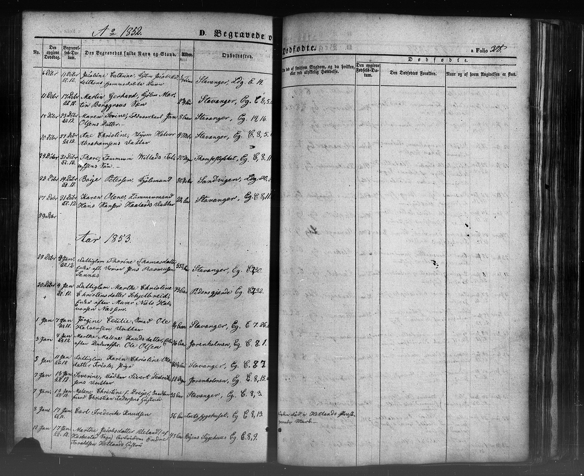Domkirken sokneprestkontor, AV/SAST-A-101812/001/30/30BB/L0009: Klokkerbok nr. B 9, 1850-1858, s. 328