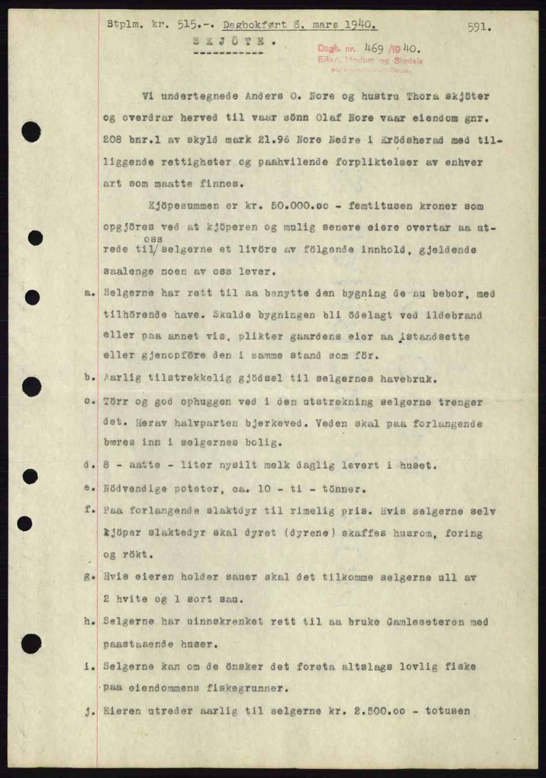 Eiker, Modum og Sigdal sorenskriveri, SAKO/A-123/G/Ga/Gab/L0041: Pantebok nr. A11, 1939-1940, Dagboknr: 469/1940