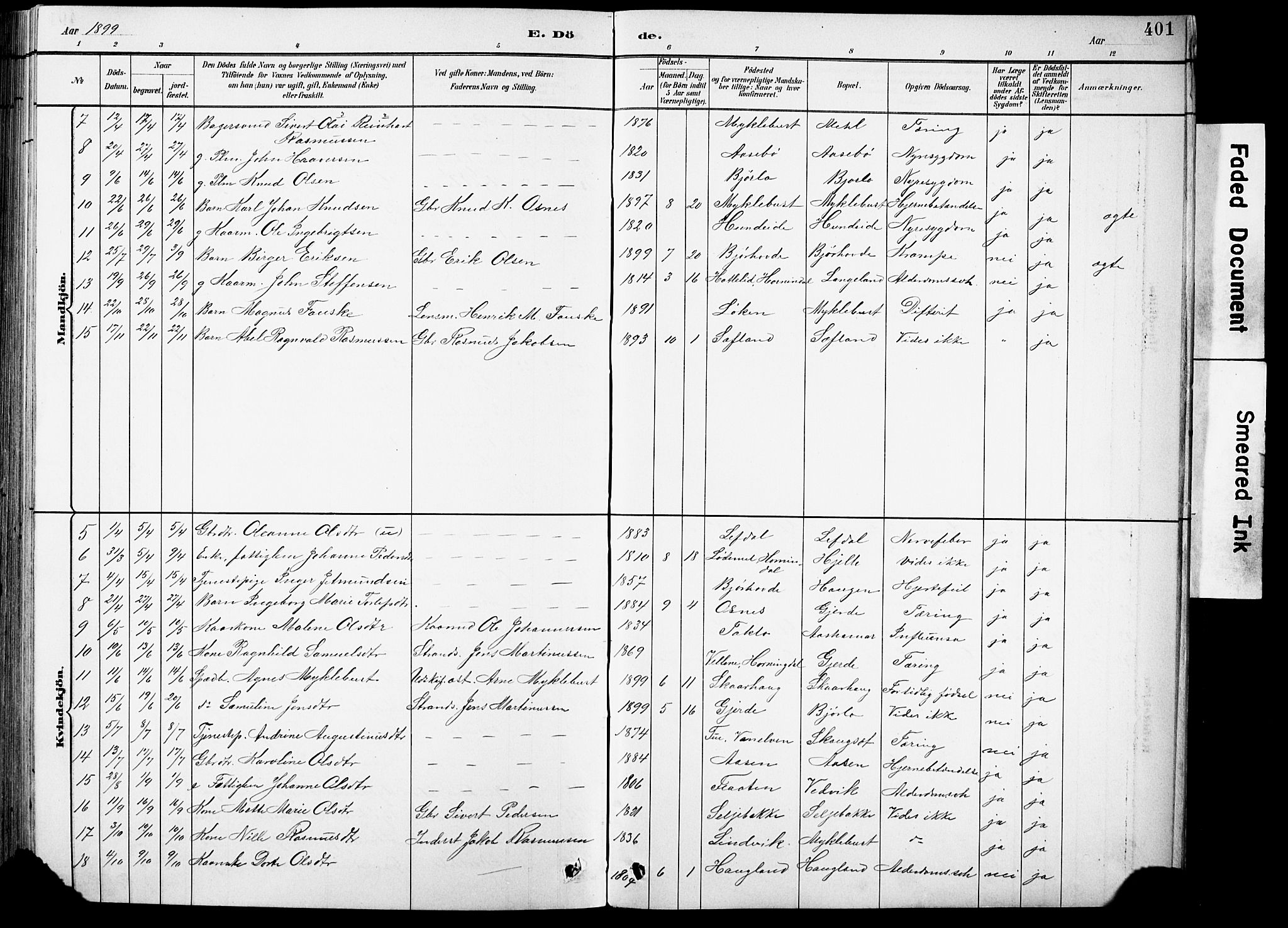Eid sokneprestembete, AV/SAB-A-82301/H/Hab/Habb/L0002: Klokkerbok nr. B 2, 1882-1907, s. 401