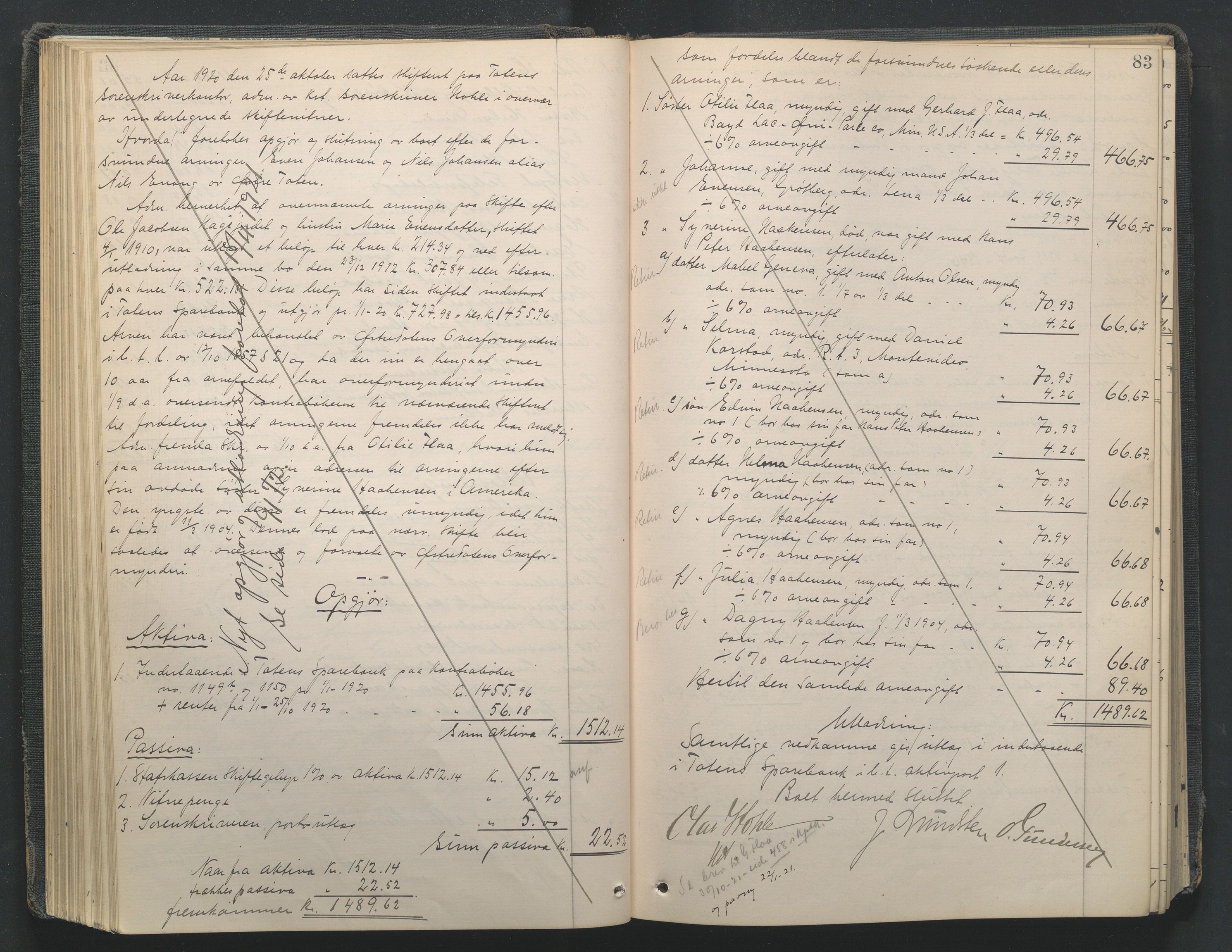 Toten tingrett, SAH/TING-006/J/Je/L0012: Skifteutlodningsprotokoll - Østre Toten, 1914-1935, s. 83