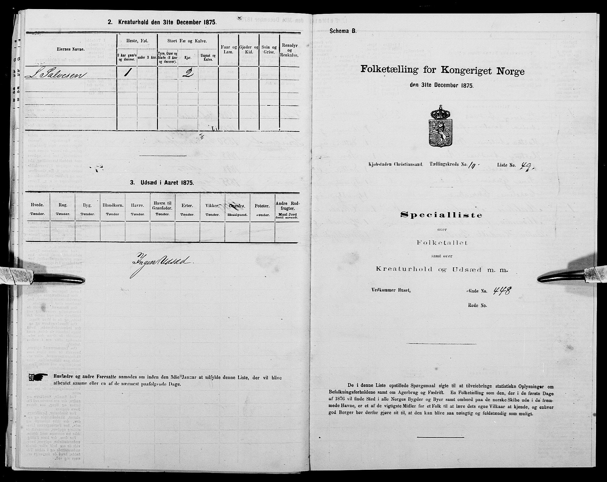 SAK, Folketelling 1875 for 1001P Kristiansand prestegjeld, 1875, s. 1816