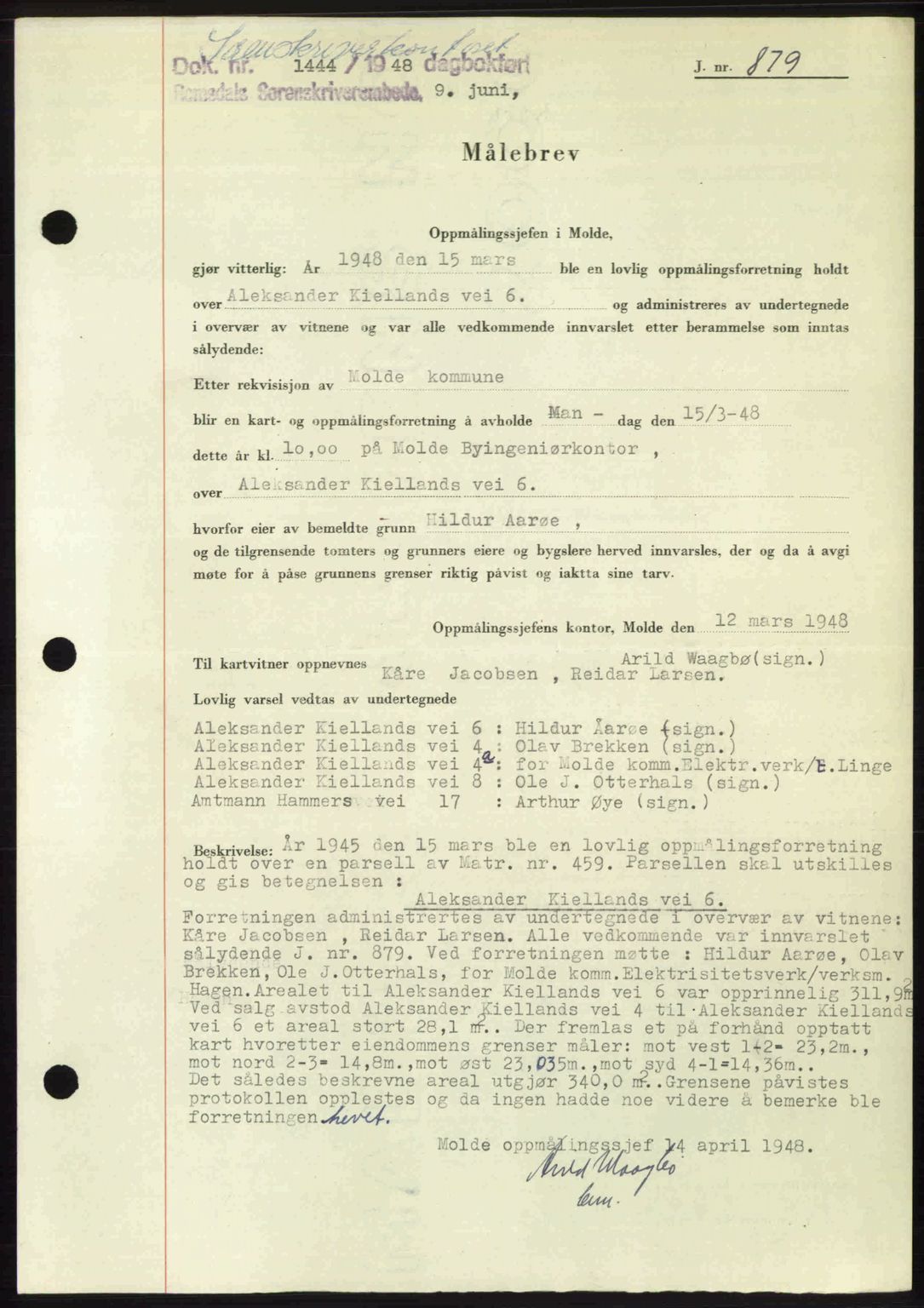Romsdal sorenskriveri, SAT/A-4149/1/2/2C: Pantebok nr. A26, 1948-1948, Dagboknr: 1444/1948