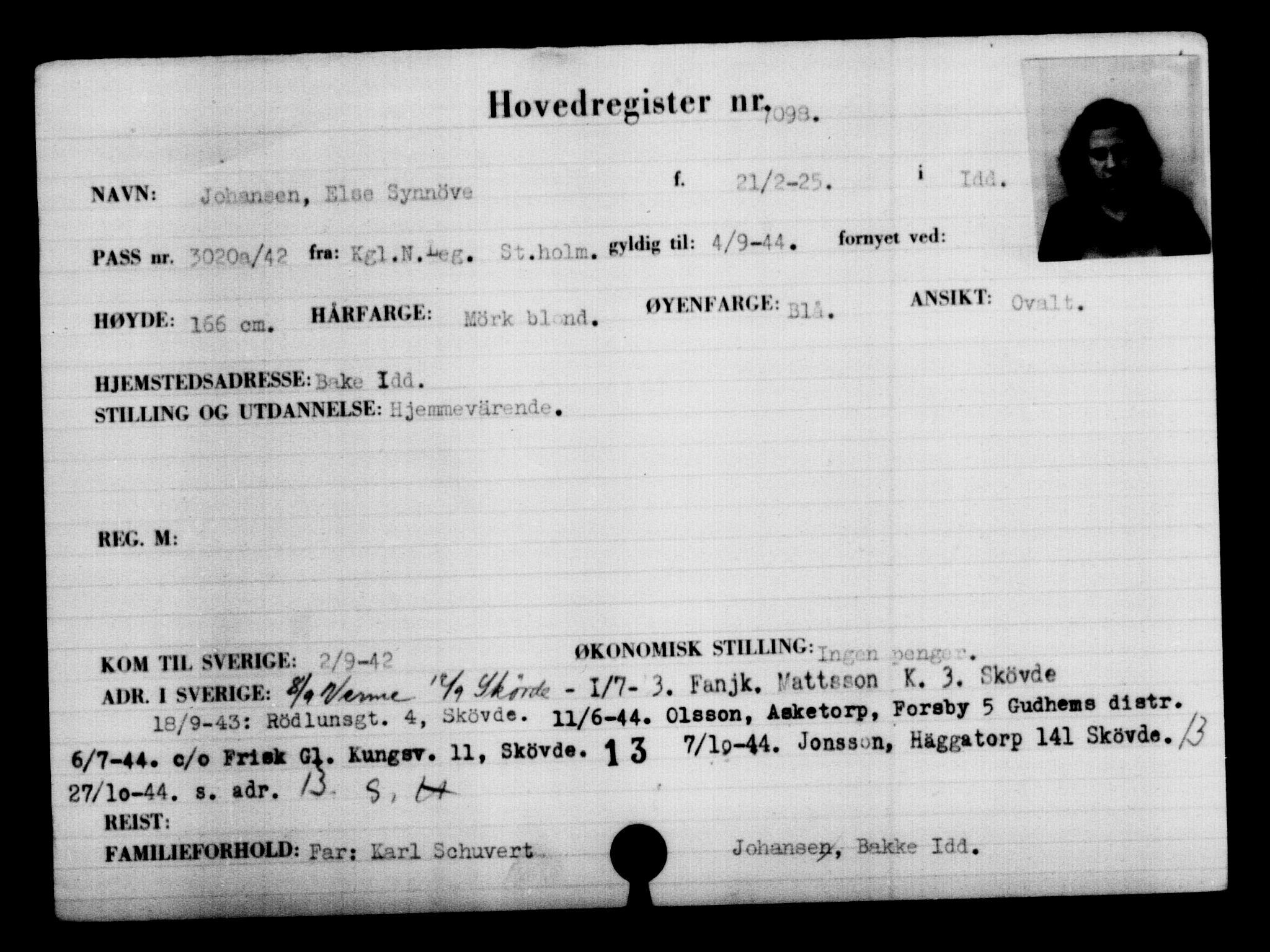 Utenriksstasjonene, Legasjonen i Stockholm, Flyktningkontoret, AV/RA-S-6753/V/Va/L0005: Kjesäterkartoteket, flyktning nr. 6600-9417, 1940-1945, s. 598