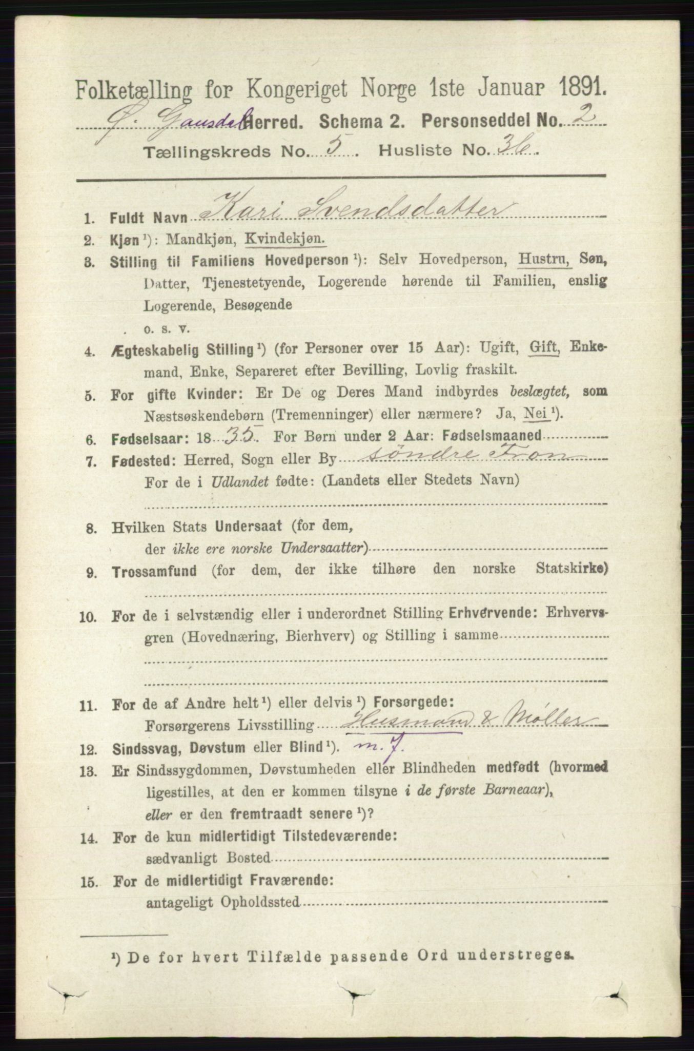 RA, Folketelling 1891 for 0522 Østre Gausdal herred, 1891, s. 3173