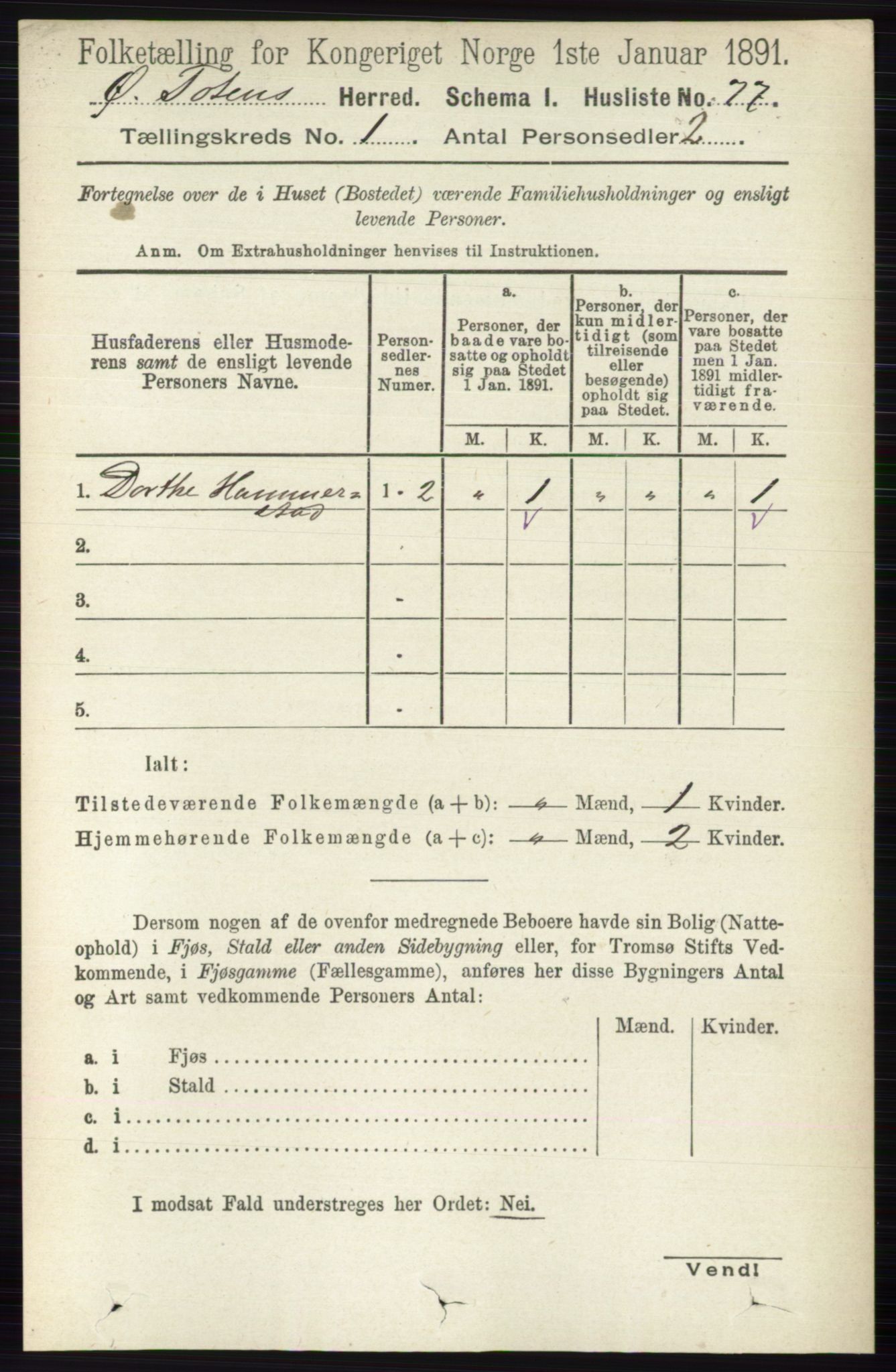 RA, Folketelling 1891 for 0528 Østre Toten herred, 1891, s. 129