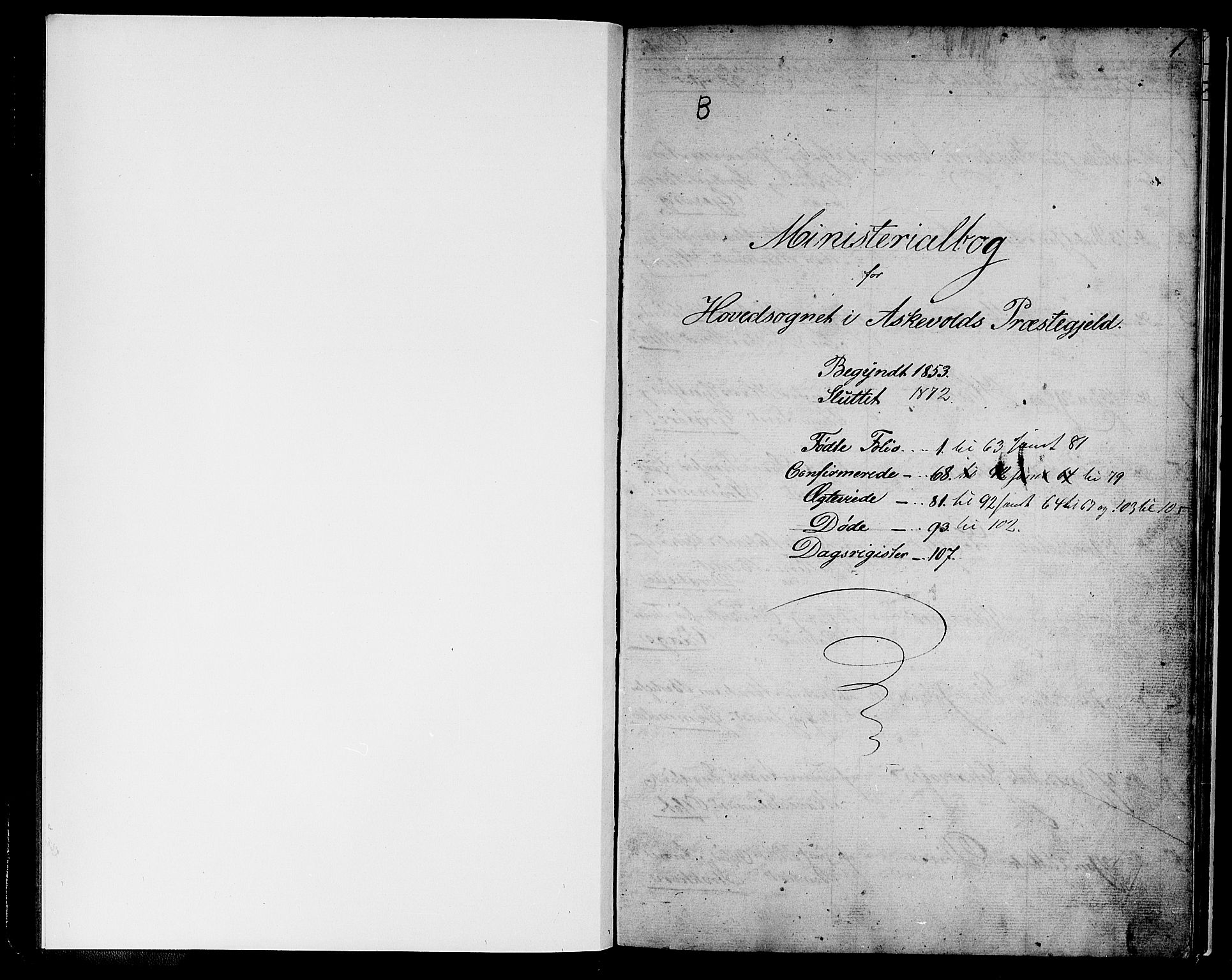 Askvoll sokneprestembete, SAB/A-79501/H/Hab/Haba/L0001: Klokkerbok nr. A 1, 1853-1872, s. 1