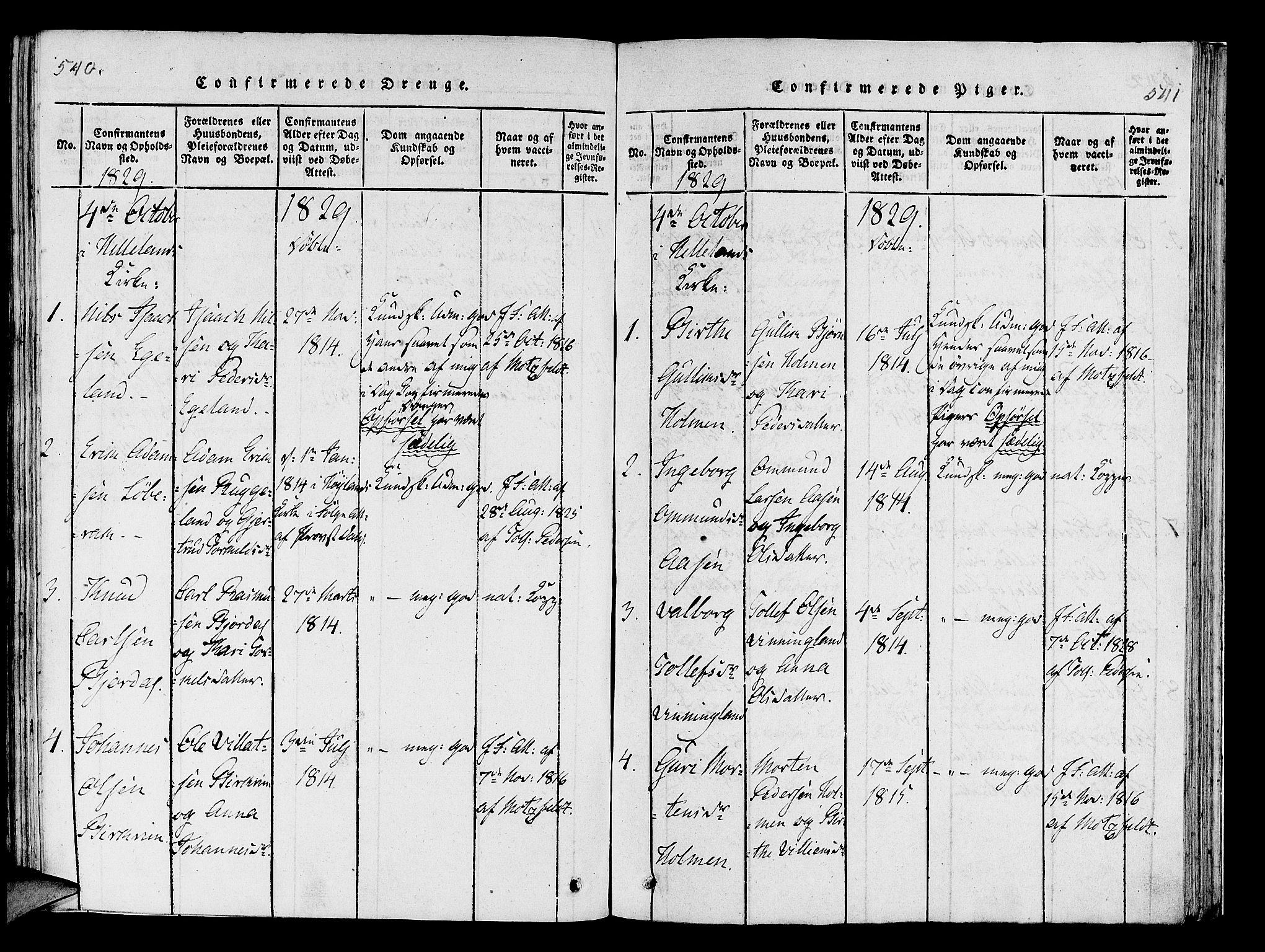 Helleland sokneprestkontor, SAST/A-101810: Ministerialbok nr. A 5, 1815-1834, s. 540-541