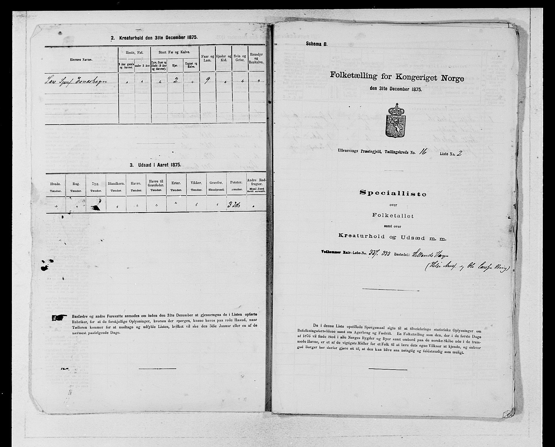 SAB, Folketelling 1875 for 1230P Ullensvang prestegjeld, 1875, s. 1592