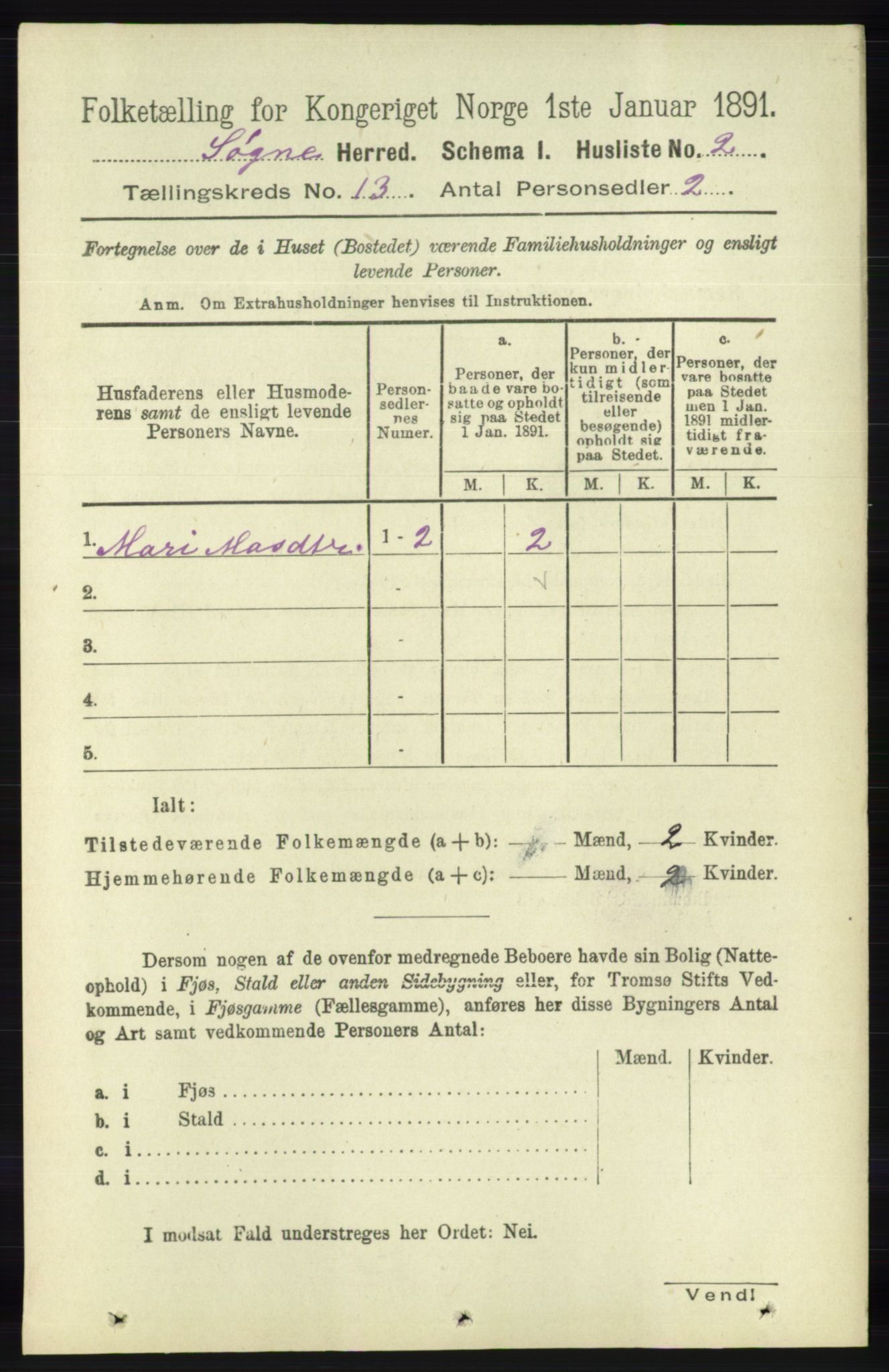 RA, Folketelling 1891 for 1018 Søgne herred, 1891, s. 3192