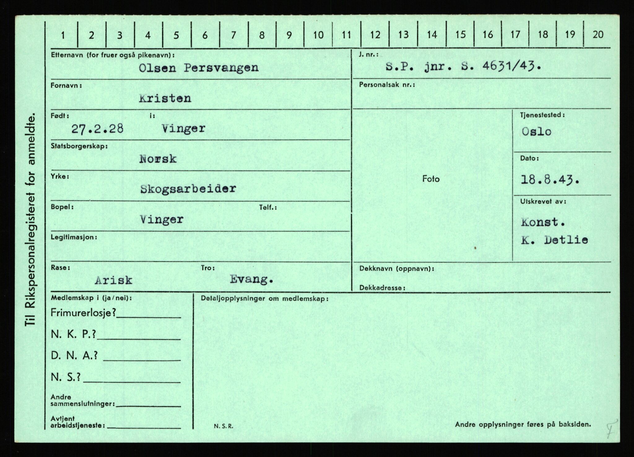 Statspolitiet - Hovedkontoret / Osloavdelingen, AV/RA-S-1329/C/Ca/L0012: Oanæs - Quistgaard	, 1943-1945, s. 3903