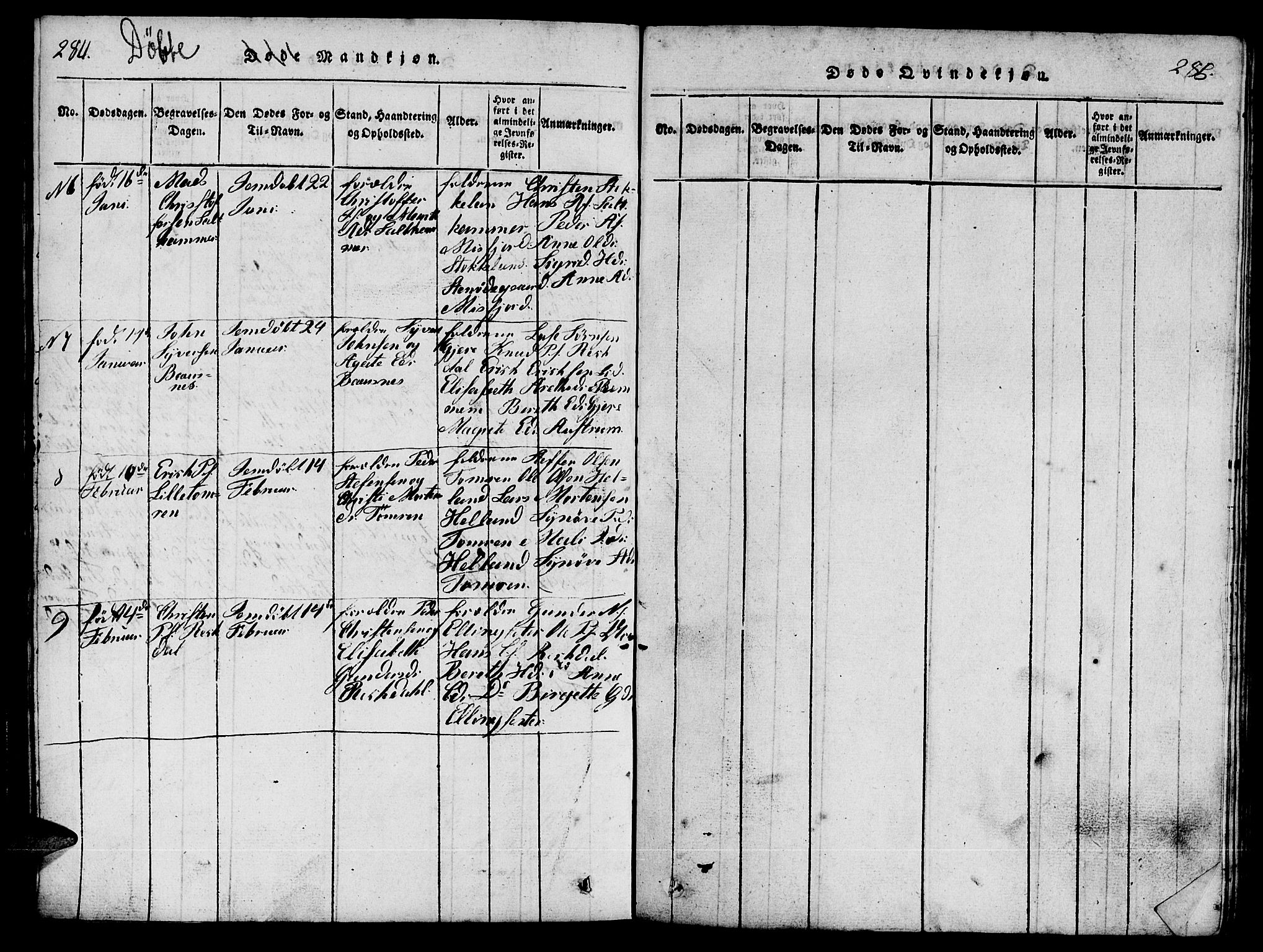 Ministerialprotokoller, klokkerbøker og fødselsregistre - Møre og Romsdal, AV/SAT-A-1454/539/L0535: Klokkerbok nr. 539C01, 1818-1842, s. 284-285