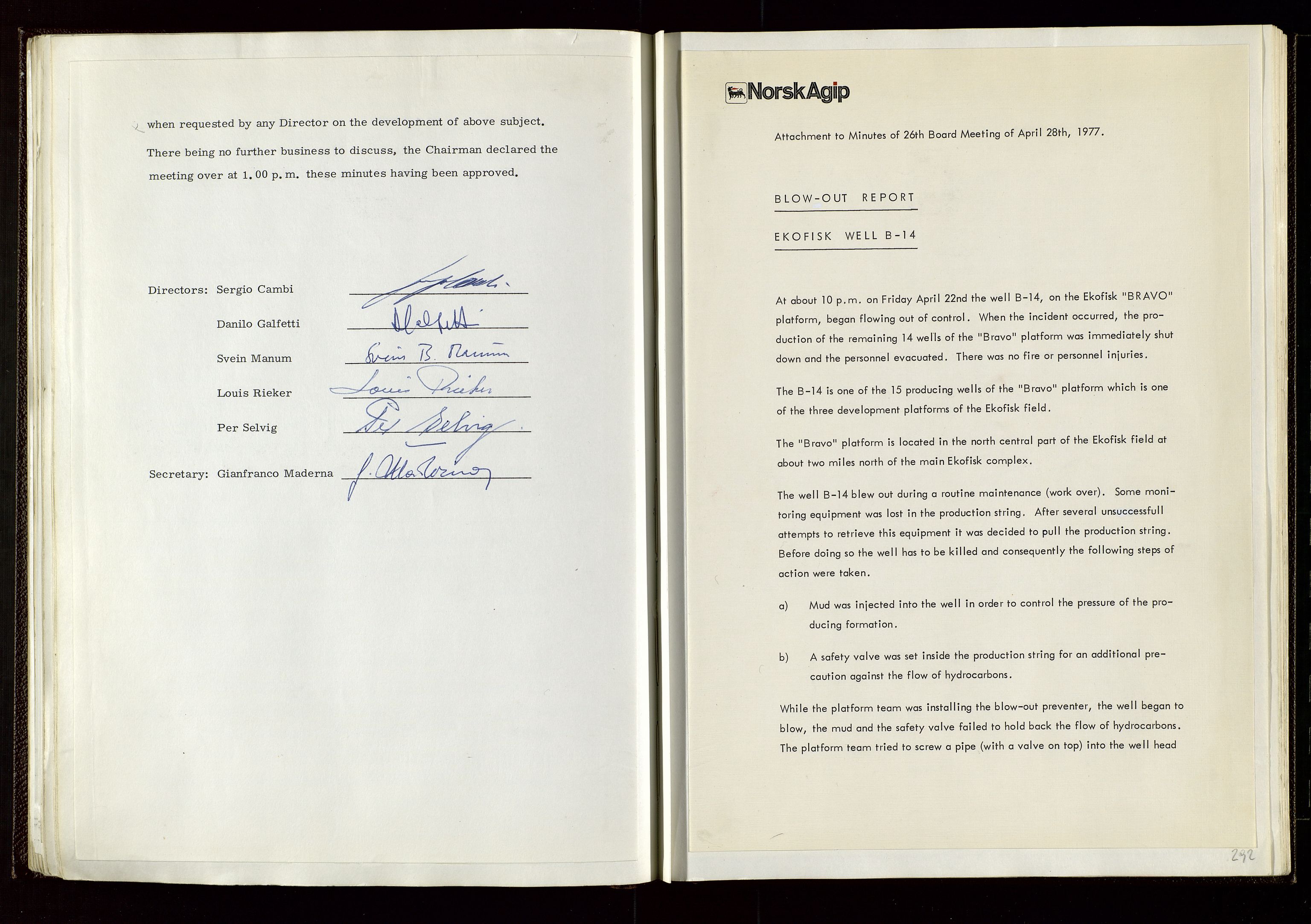 Pa 1583 - Norsk Agip AS, AV/SAST-A-102138/A/Aa/L0002: General assembly and Board of Directors meeting minutes, 1972-1979, s. 291-292