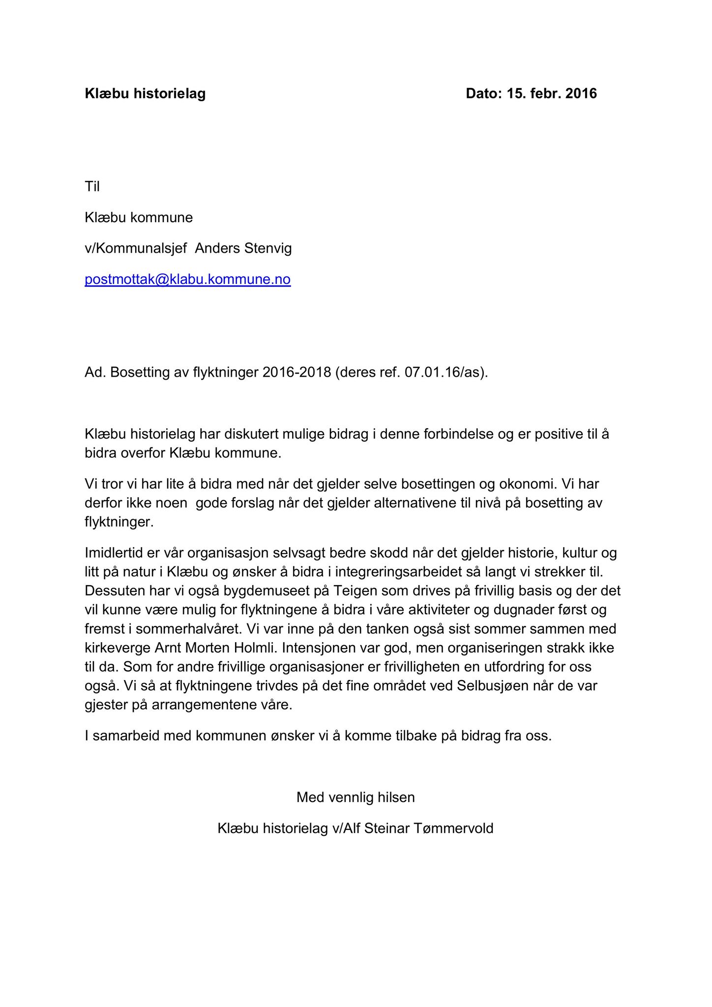 Klæbu Kommune, TRKO/KK/04-UO/L007: Utvalg for oppvekst - Møtedokumenter, 2016