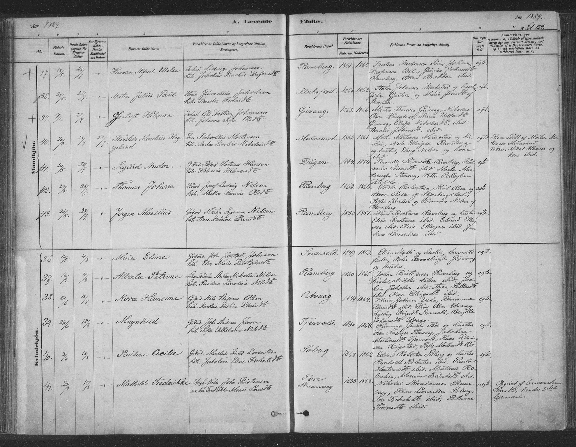 Ministerialprotokoller, klokkerbøker og fødselsregistre - Nordland, AV/SAT-A-1459/891/L1302: Ministerialbok nr. 891A07, 1878-1895, s. 124