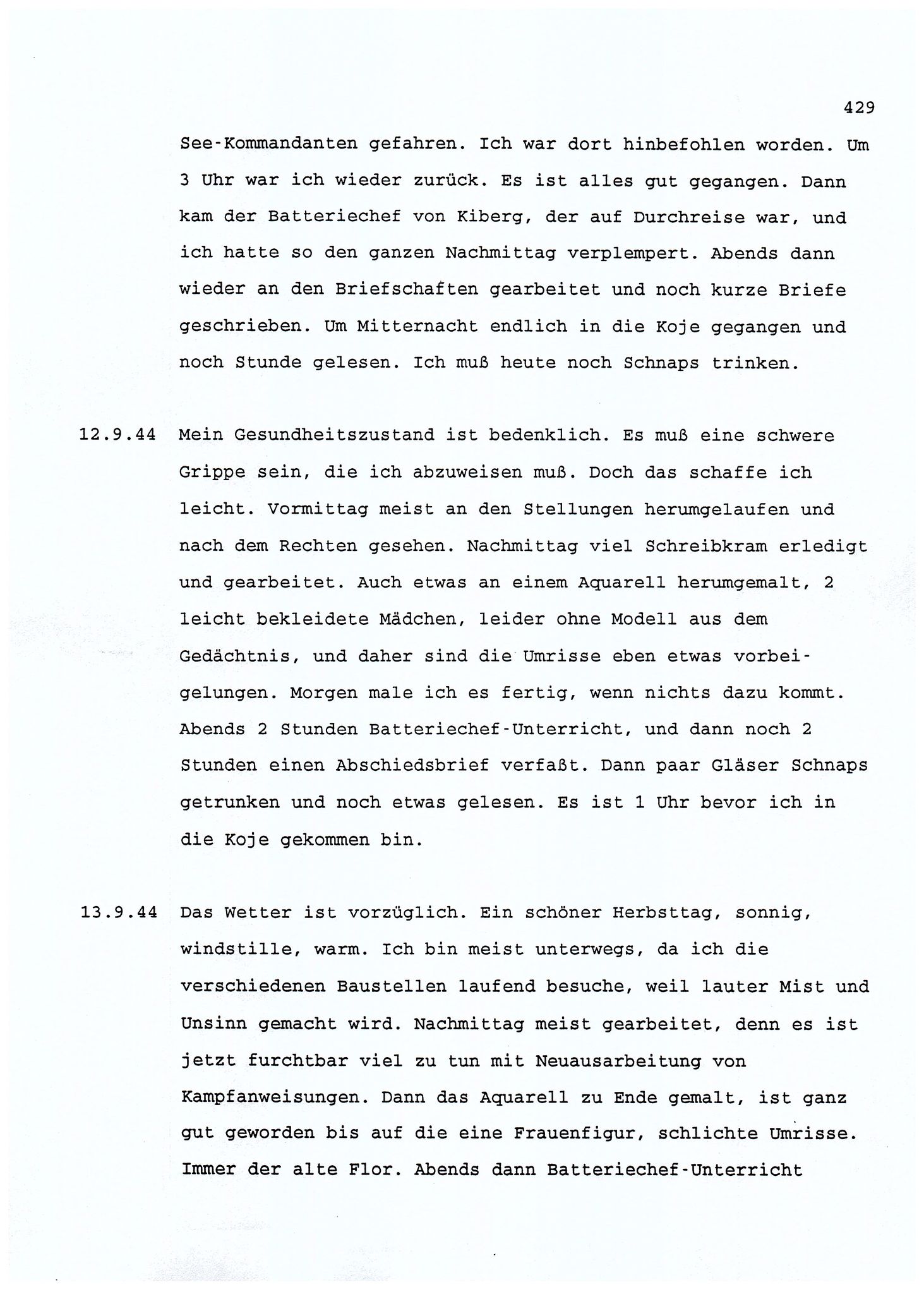 Dagbokopptegnelser av en tysk marineoffiser stasjonert i Norge , FMFB/A-1160/F/L0001: Dagbokopptegnelser av en tysk marineoffiser stasjonert i Norge, 1941-1944, s. 429